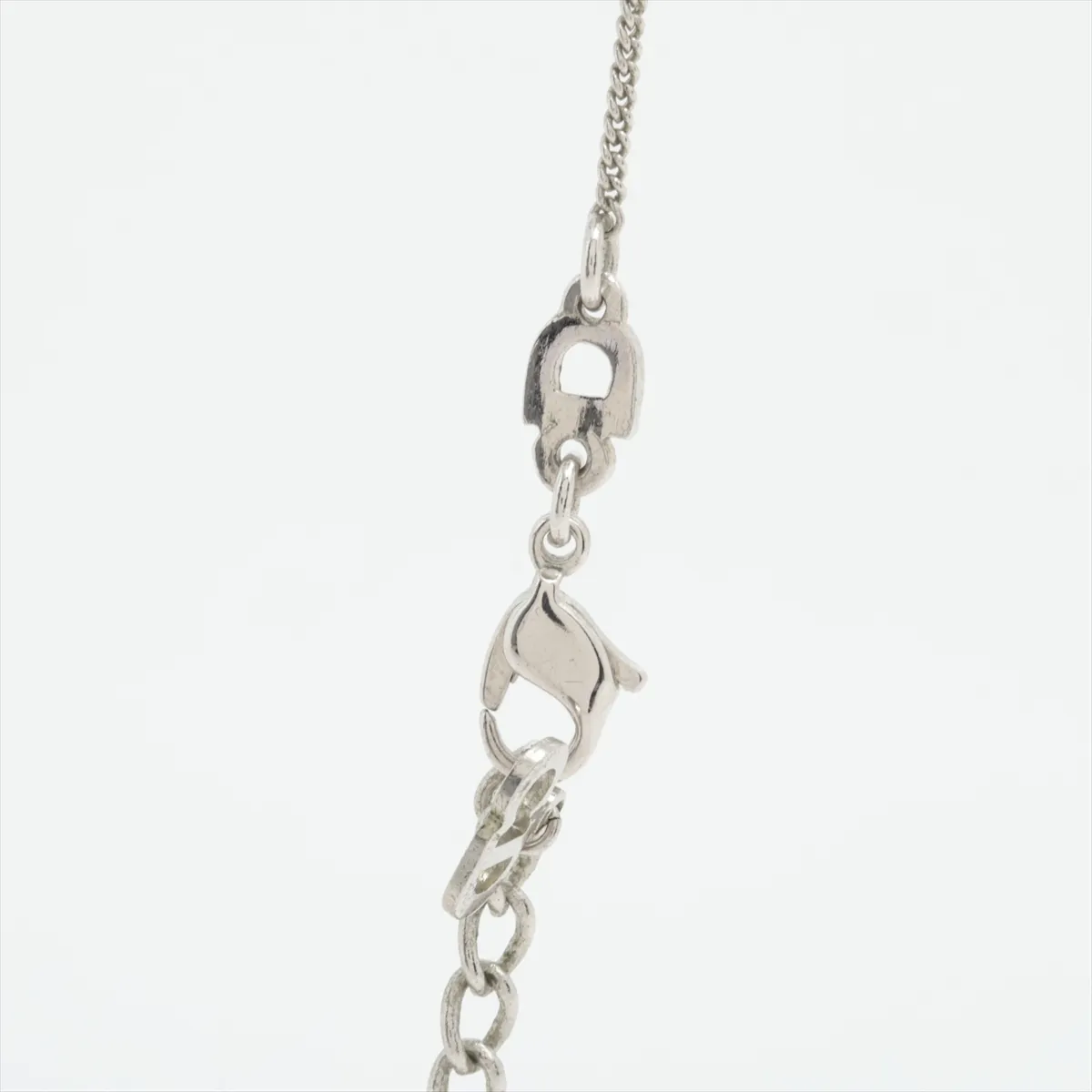 logo necklace, metal and rhinestones, silver. Shows signs of wear, — view 3