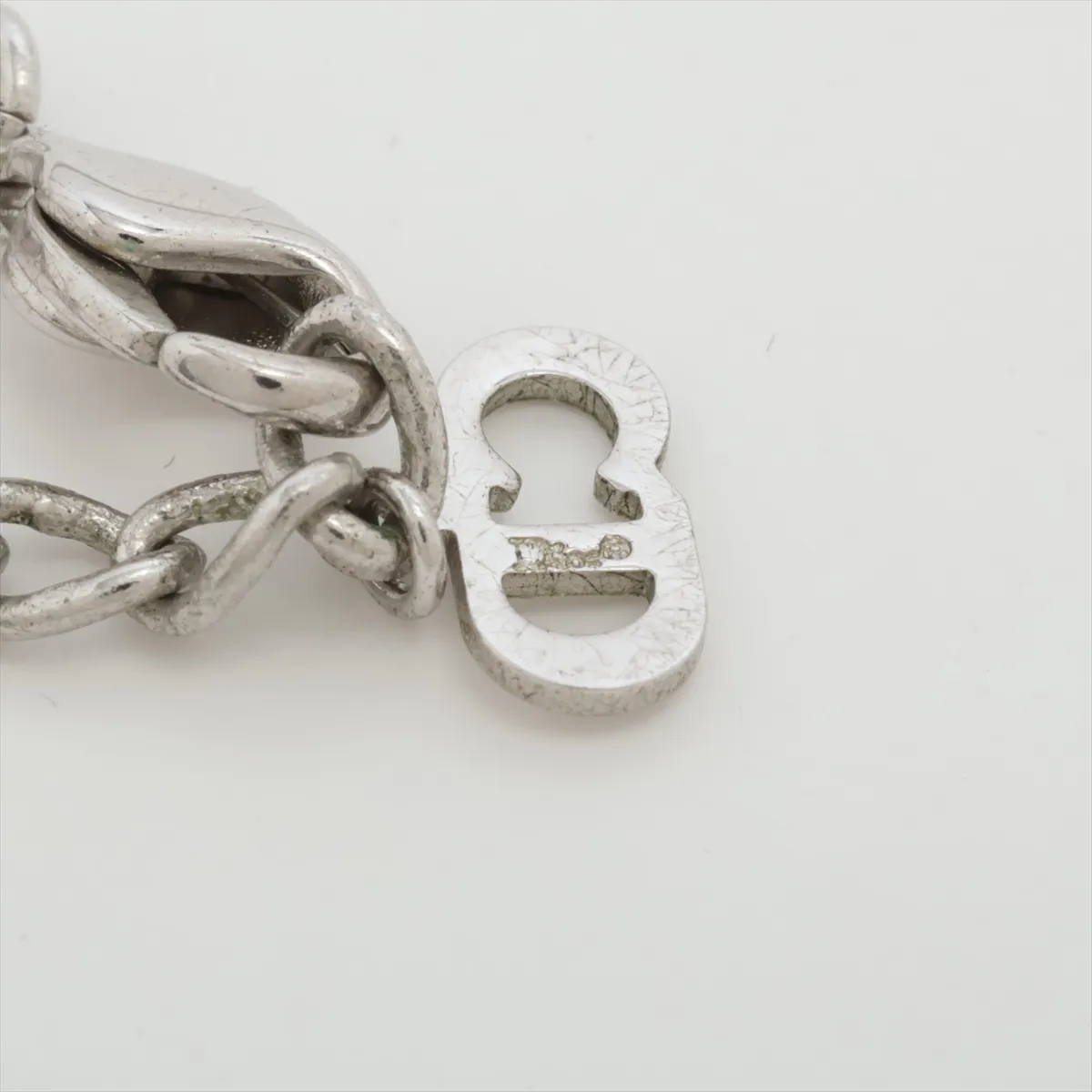 logo necklace, metal and rhinestones, silver. Shows signs of wear, — view 4
