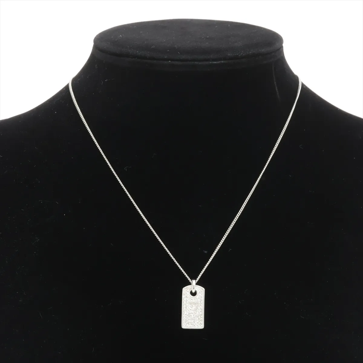 logo necklace, metal and rhinestones, silver. Shows signs of wear, — view 5