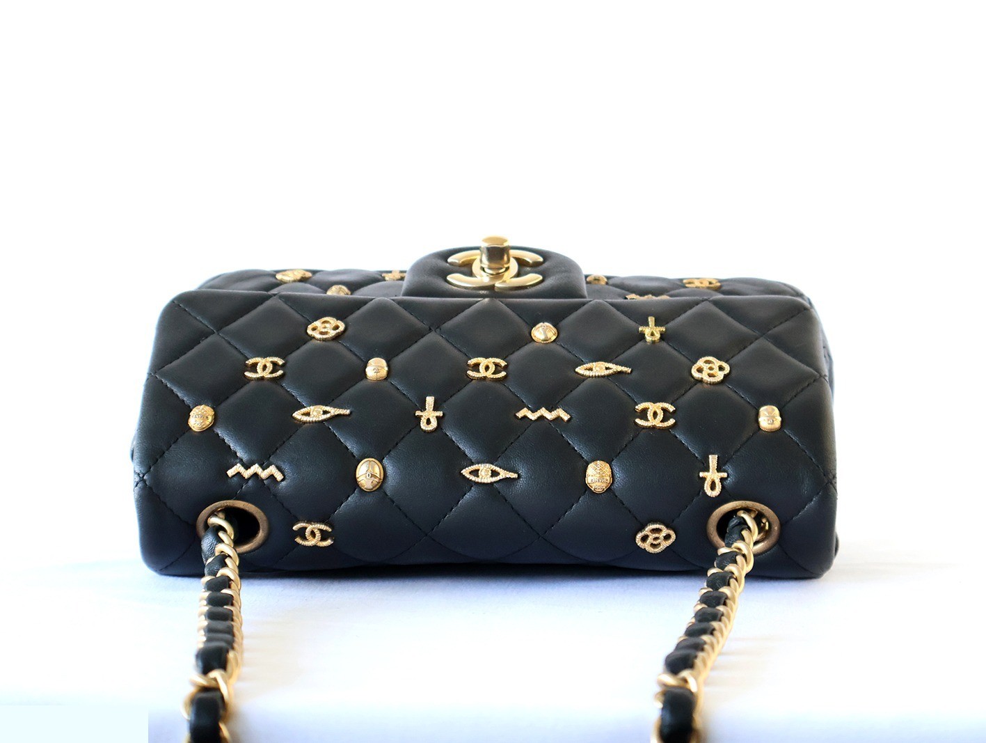 Mini Matelassé 20 Egypt Lambskin Chain Shoulder Bag, Black — view 8