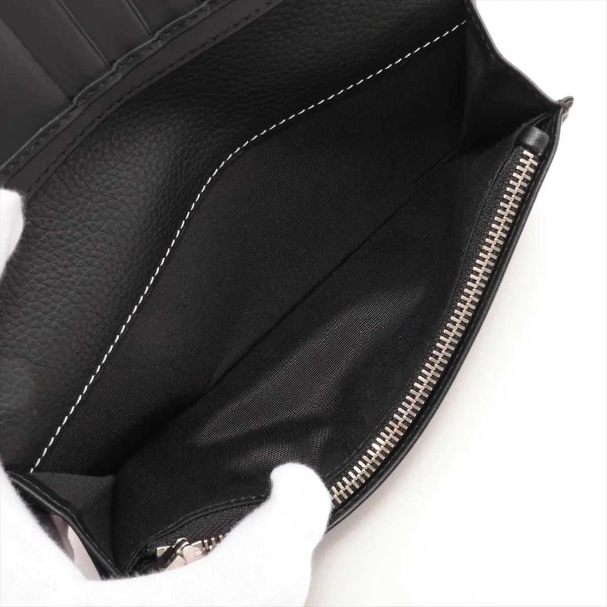 Saddle Leather Long Wallet, Black — view 6