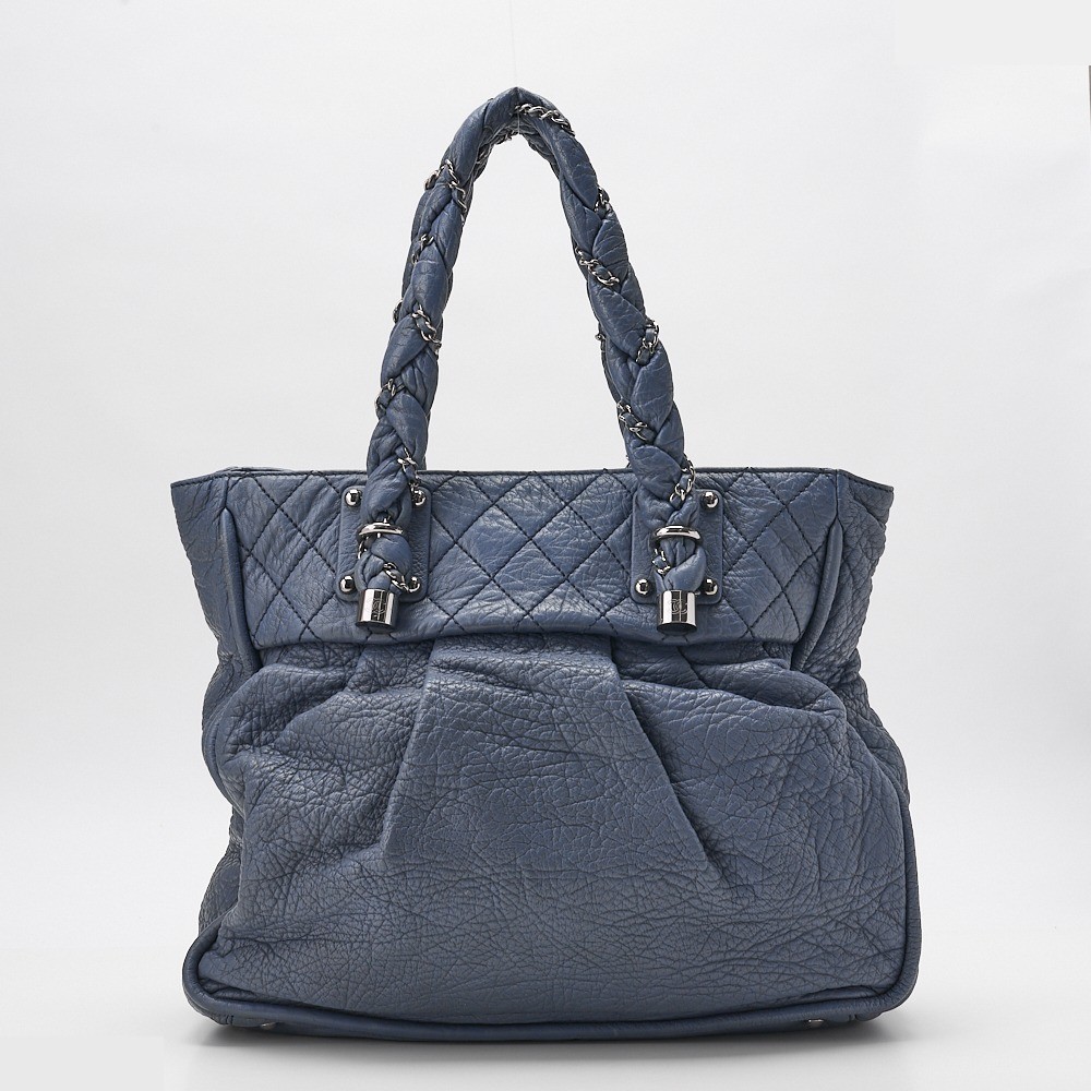 Leather Matelassé tote bag with Coco Mark, blue, silver hardware, item number 11. — view 2