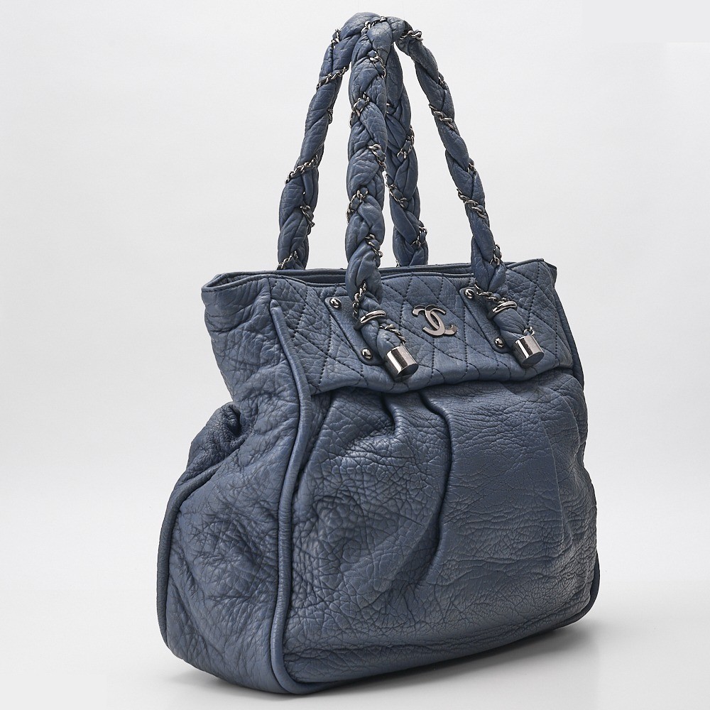 Leather Matelassé tote bag with Coco Mark, blue, silver hardware, item number 11. — view 3
