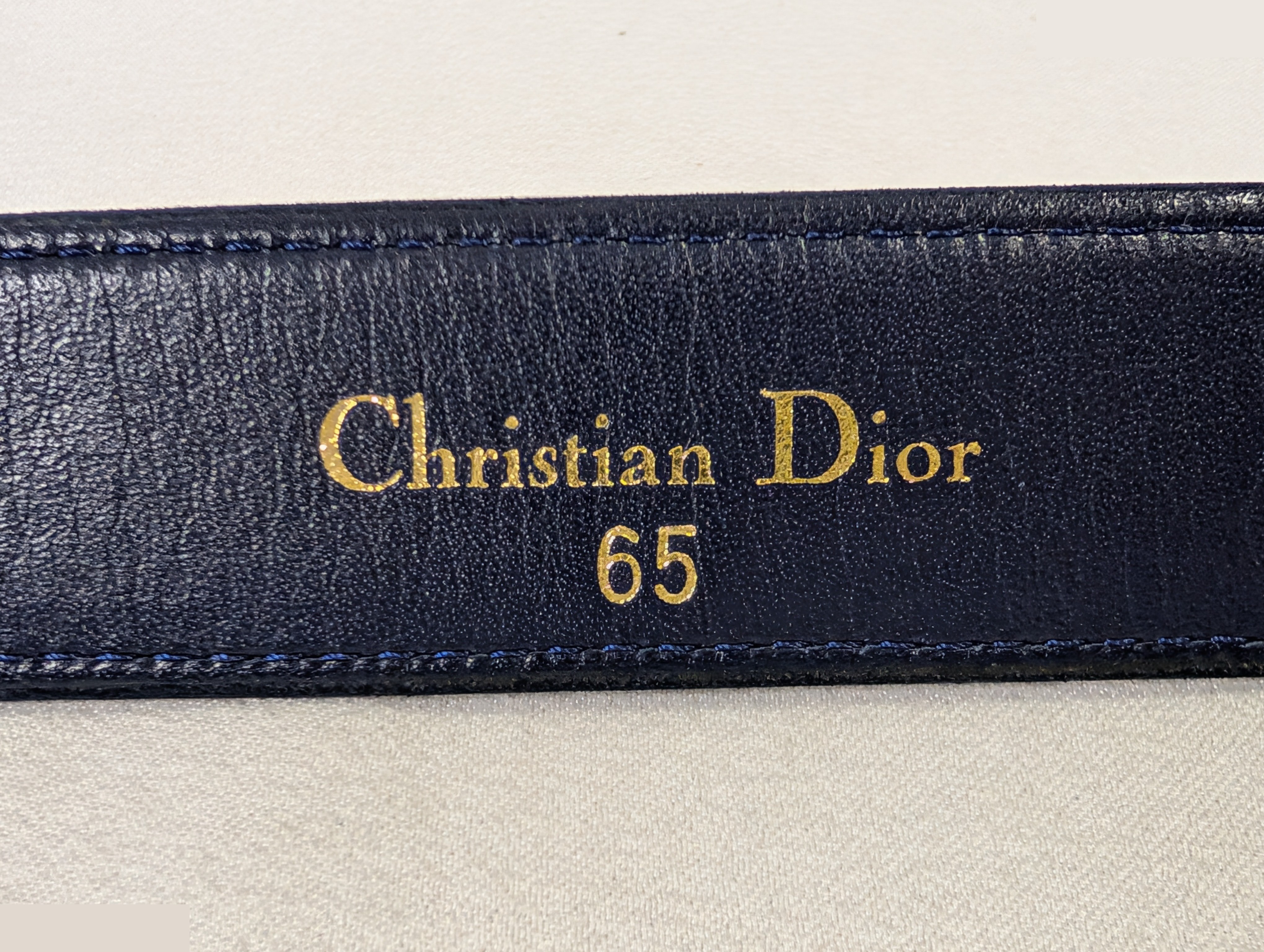 Velour and leather belt with rhinestones, CD logo, and "65" stamp. — view 3