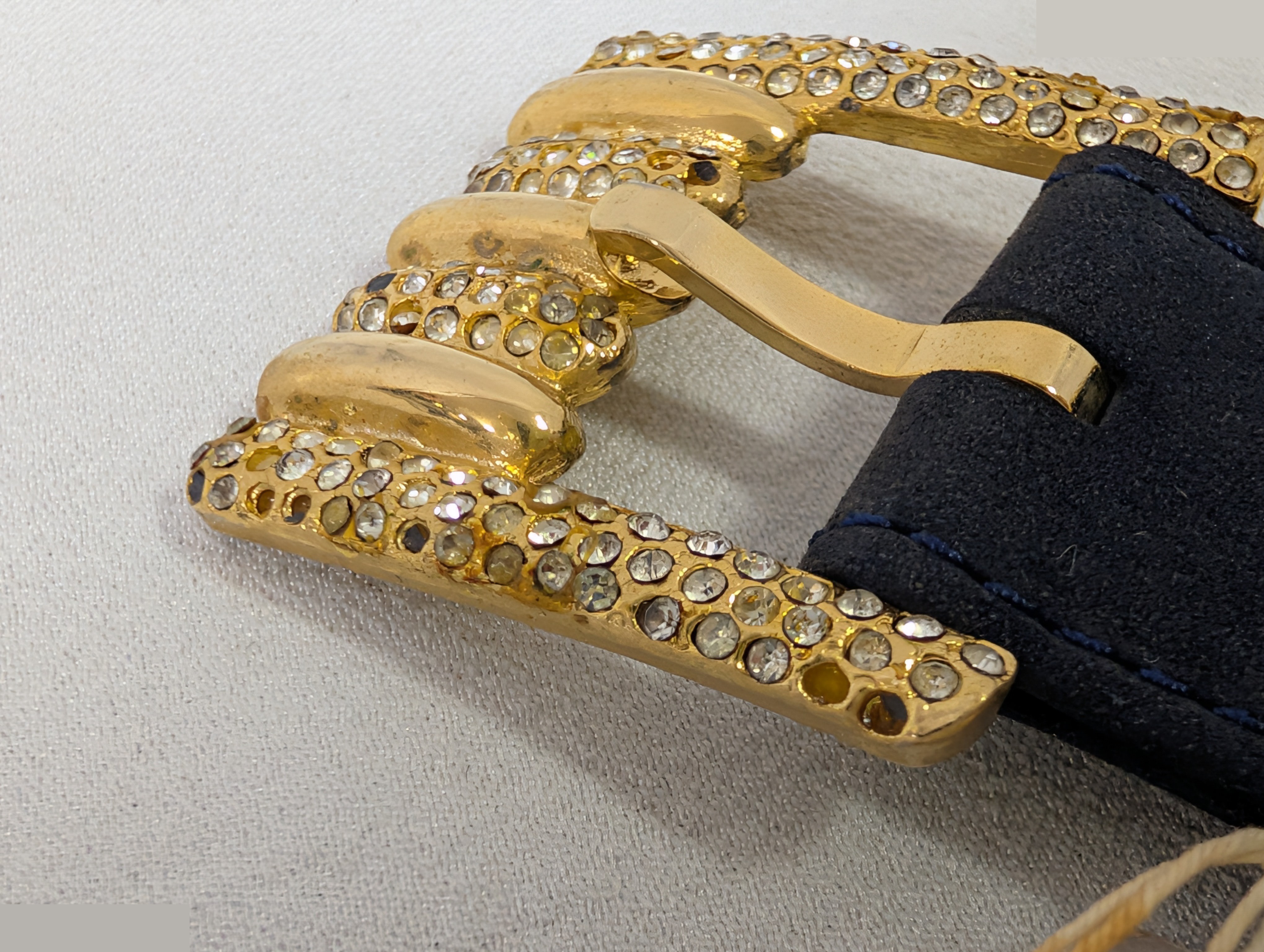 Velour and leather belt with rhinestones, CD logo, and "65" stamp. — view 5