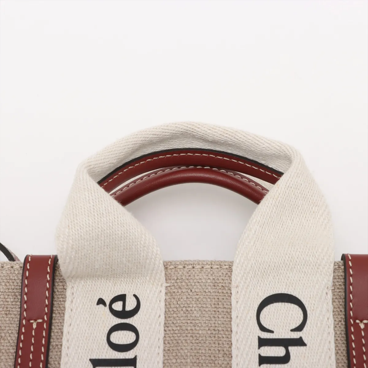 Woody Mini Canvas x Leather 2-Way Handbag, Beige — view 6