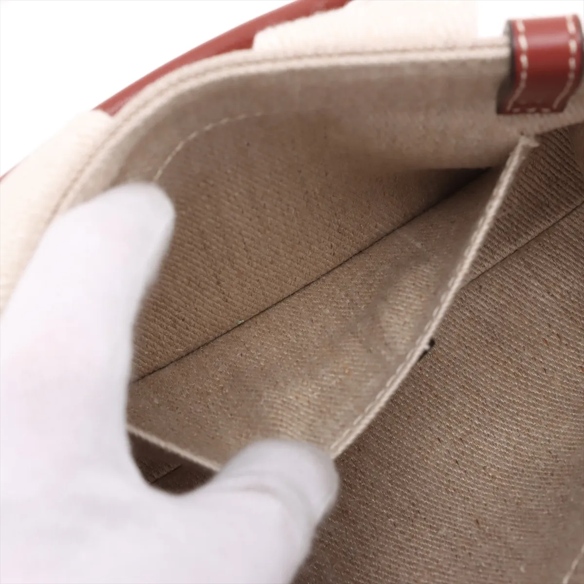 Woody Mini Canvas x Leather 2-Way Handbag, Beige — view 9