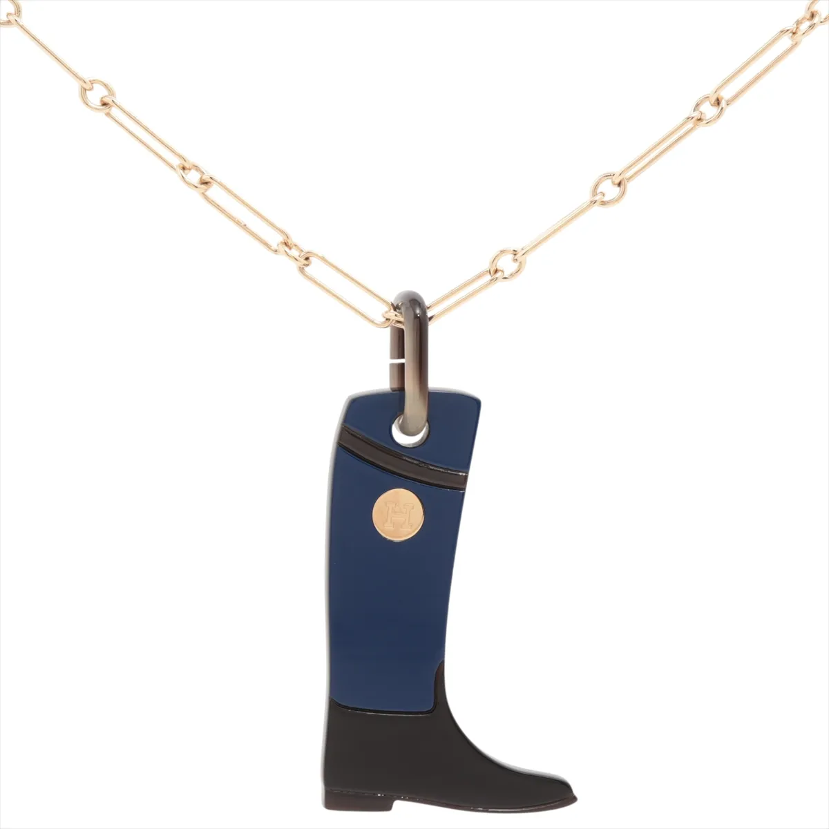 Cavalier Necklace, GP x Buffalo Horn, Blue x Gold. Shows signs of wear,