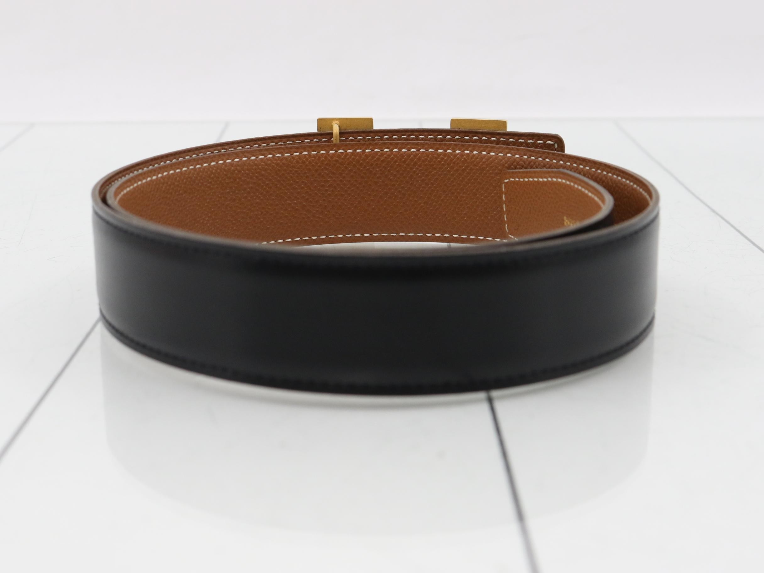 H-buckle leather belt, black with gold hardware, Z stamp, size 75 — view 2