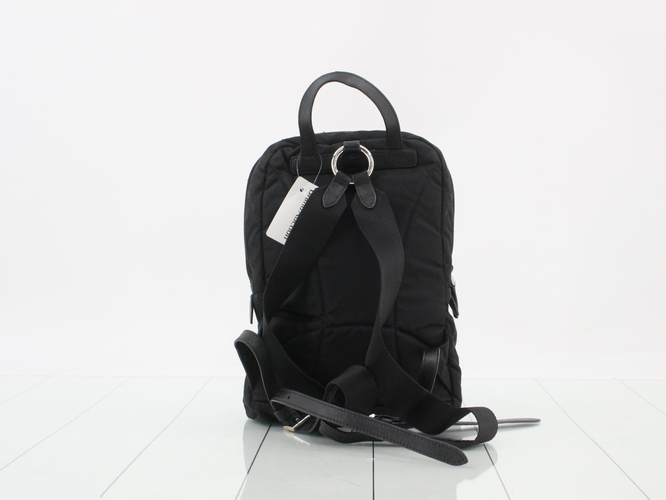 Backpack, quilted, Saffiano leather x nylon, black — view 2