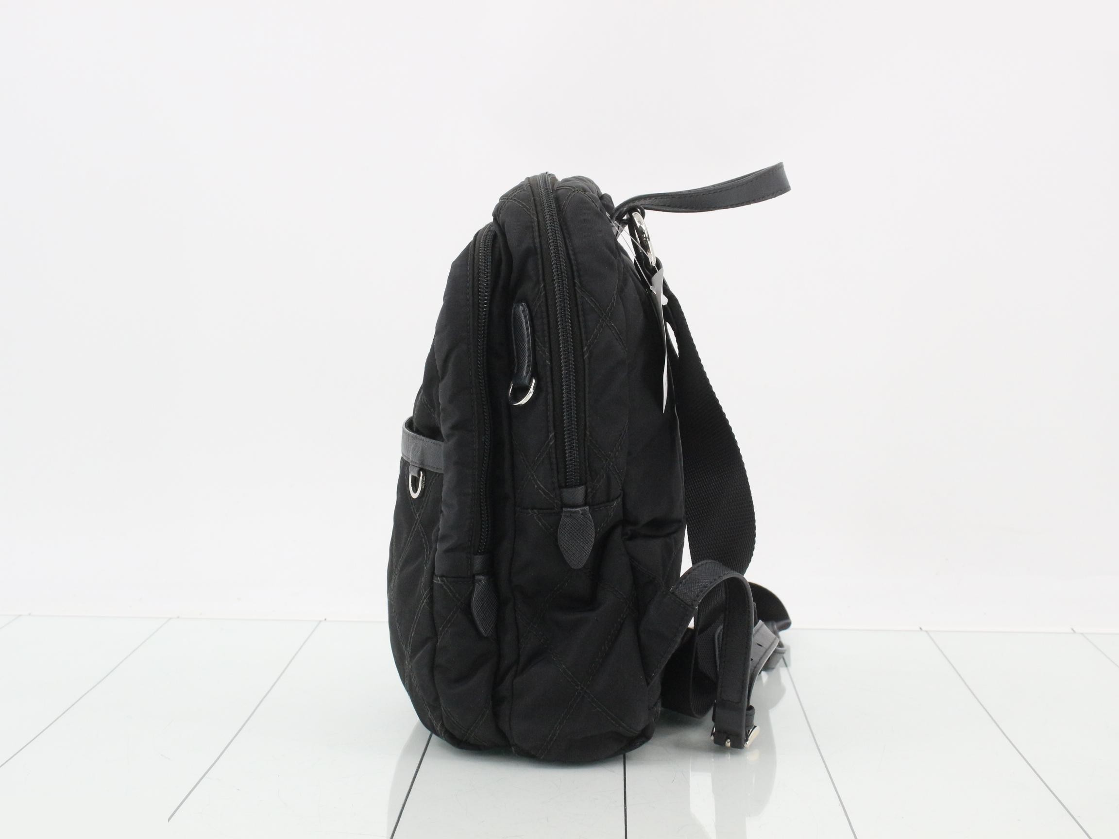 Backpack, quilted, Saffiano leather x nylon, black — view 3