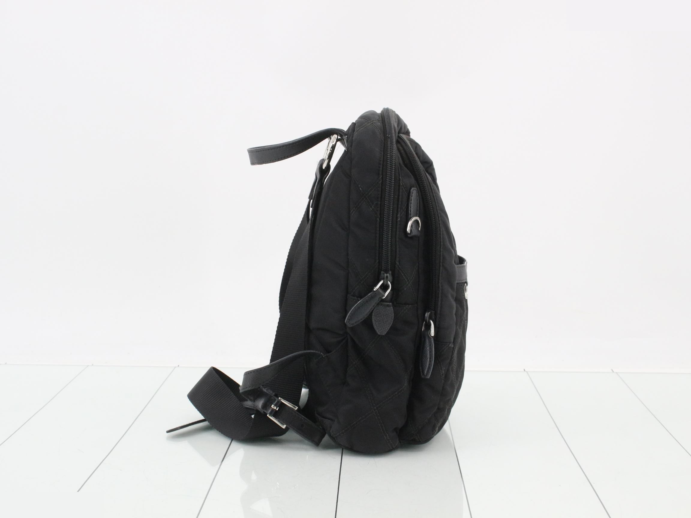 Backpack, quilted, Saffiano leather x nylon, black — view 4