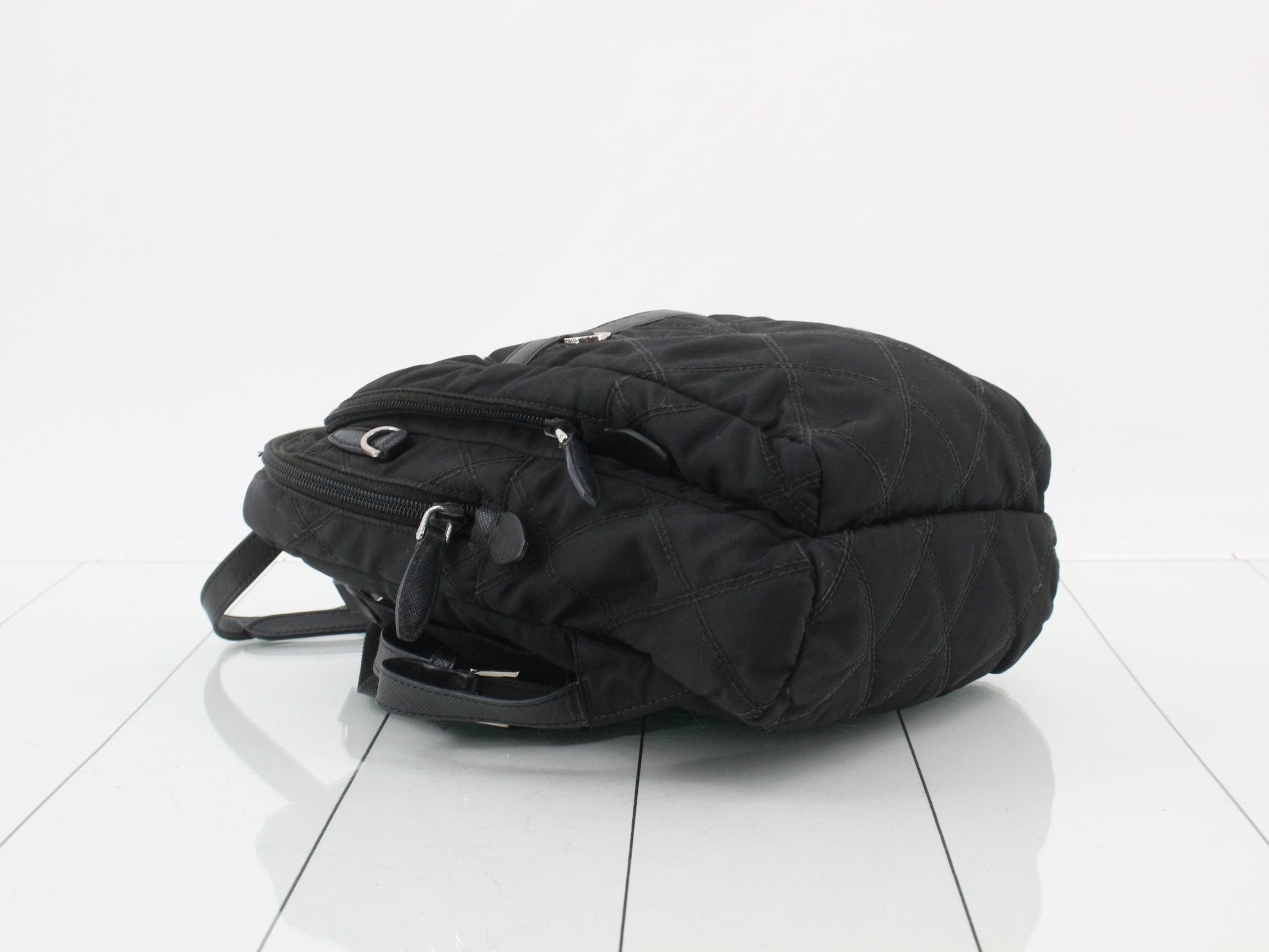 Backpack, quilted, Saffiano leather x nylon, black — view 5