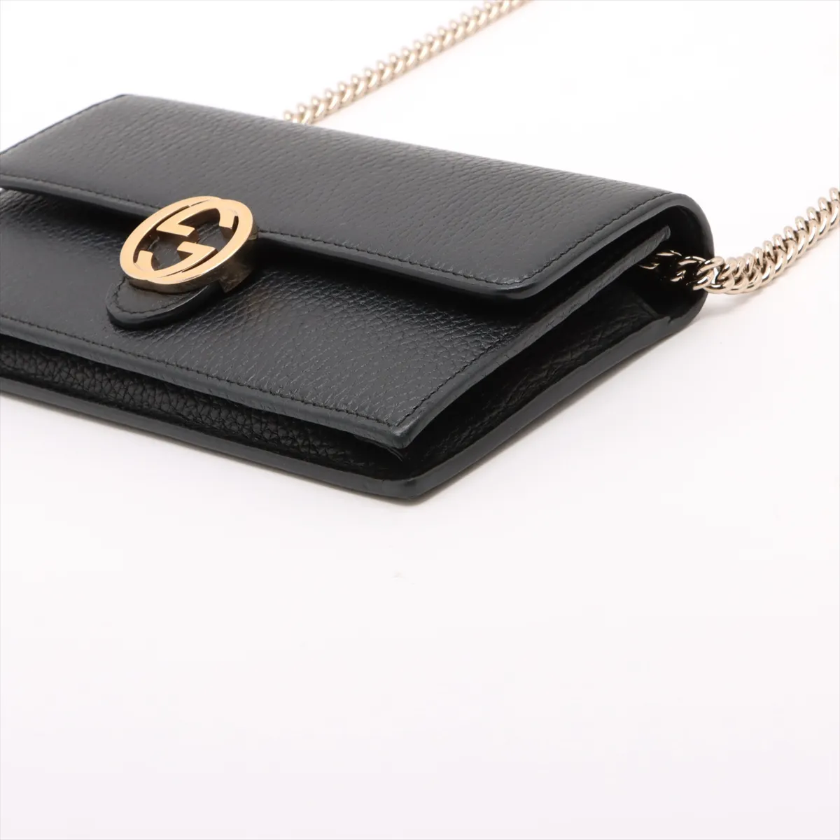 Interlocking G Leather Chain Wallet, Black, 510314 (Outlet) — view 3