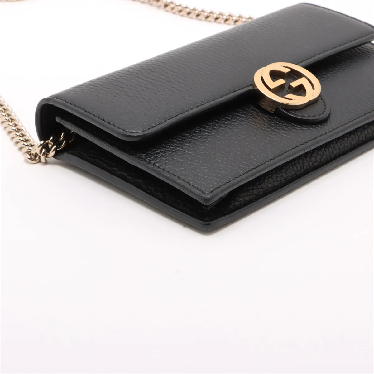 Interlocking G Leather Chain Wallet, Black, 510314 (Outlet) — view 4