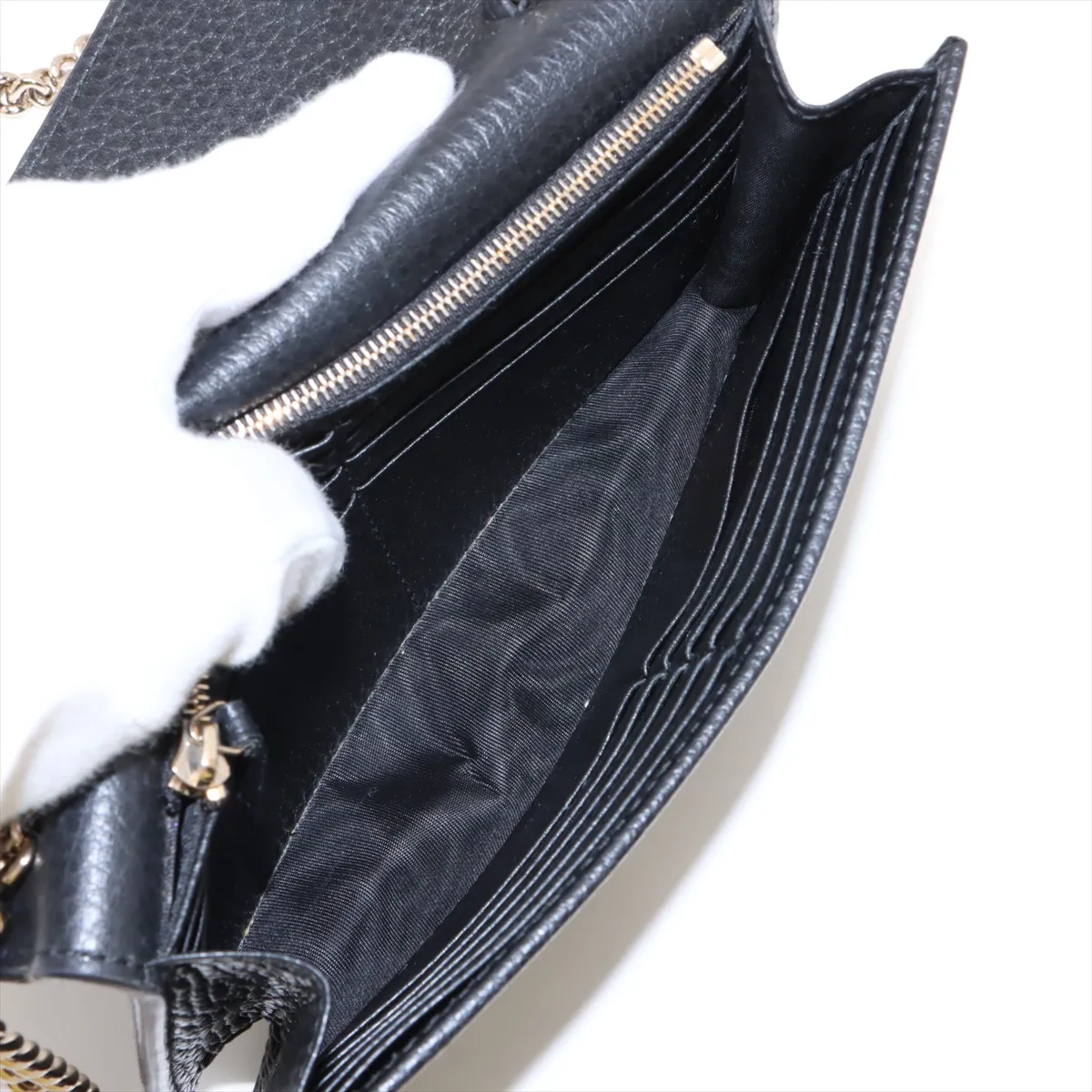 Interlocking G Leather Chain Wallet, Black, 510314 (Outlet) — view 6