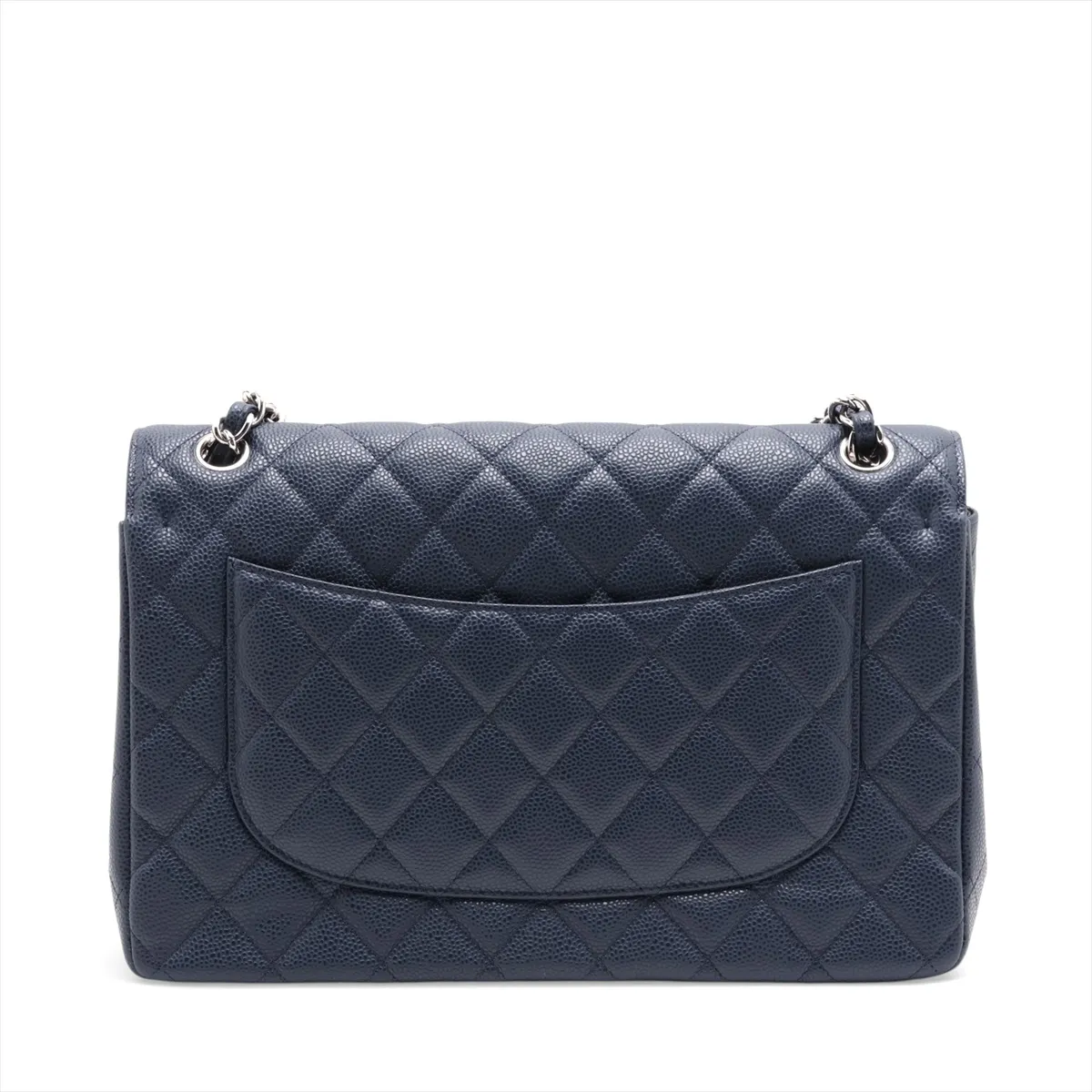 Large Matelassé 30 Caviar Skin Double Flap Double Chain Bag, Navy, Silver Hardware, 16590585, Serial Number 16-series, A58600 — view 2