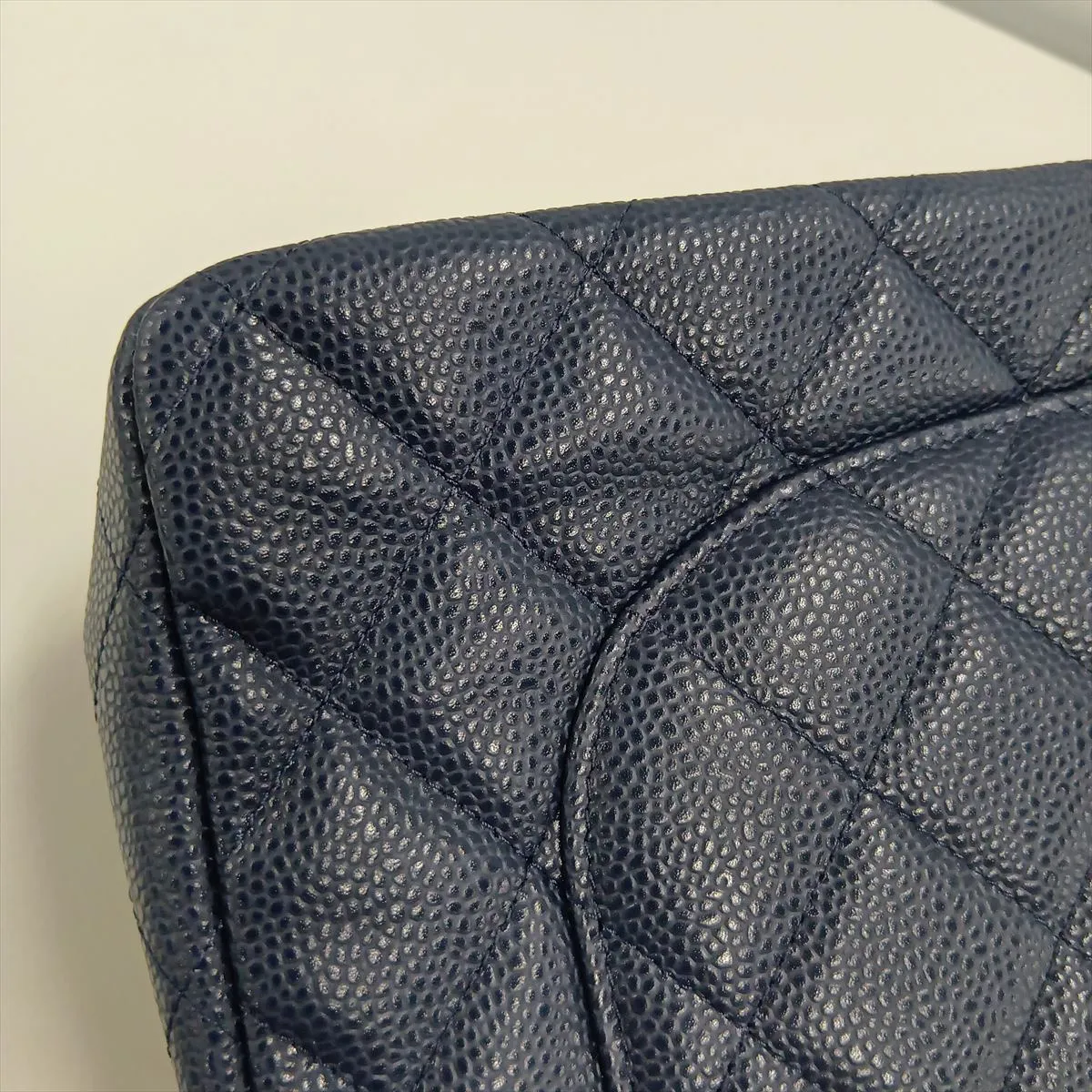 Large Matelassé 30 Caviar Skin Double Flap Double Chain Bag, Navy, Silver Hardware, 16590585, Serial Number 16-series, A58600 — view 14