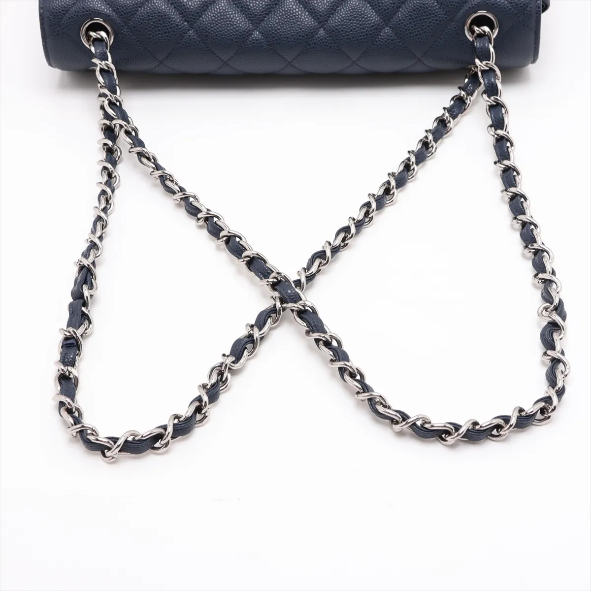Large Matelassé 30 Caviar Skin Double Flap Double Chain Bag, Navy, Silver Hardware, 16590585, Serial Number 16-series, A58600 — view 5