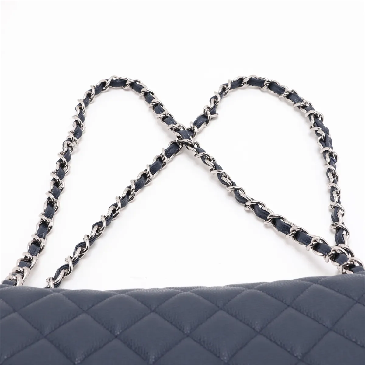 Large Matelassé 30 Caviar Skin Double Flap Double Chain Bag, Navy, Silver Hardware, 16590585, Serial Number 16-series, A58600 — view 6