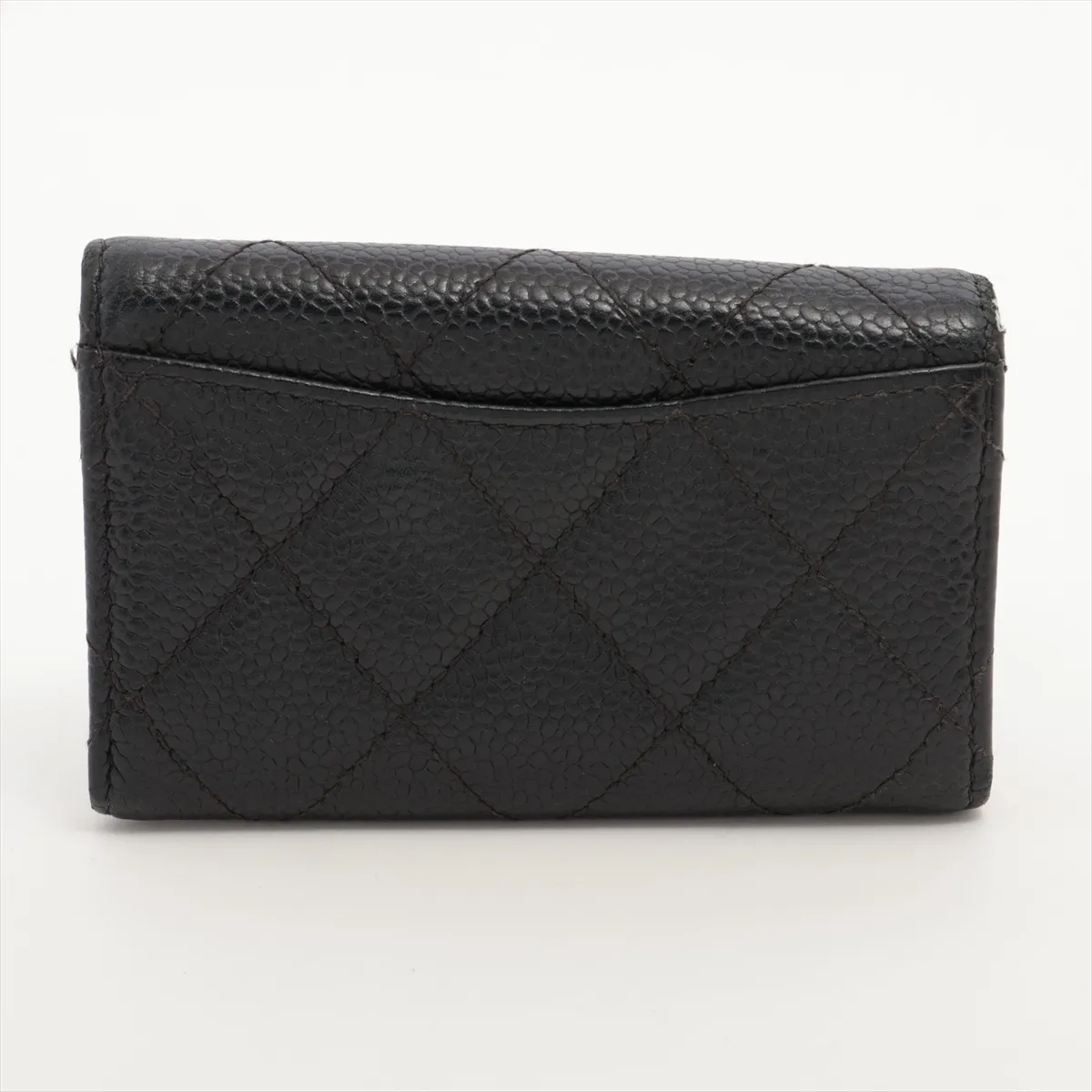 Matelassé Caviar Leather Key Case, Black with Gold Hardware, 20222996 — view 2