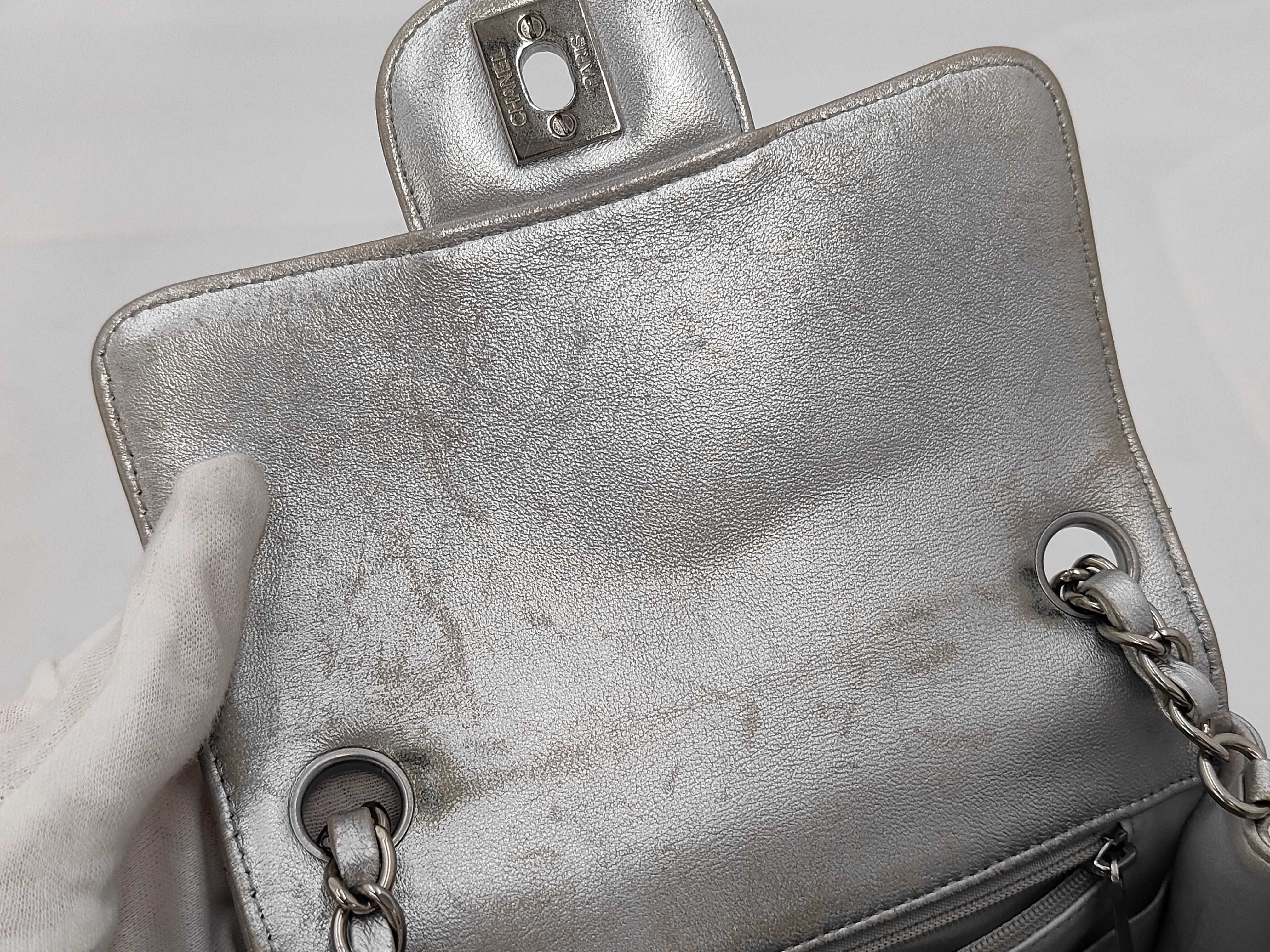 Mini Matelassé Chain Shoulder Bag with Silver Hardware, Lambskin Leather — view 11