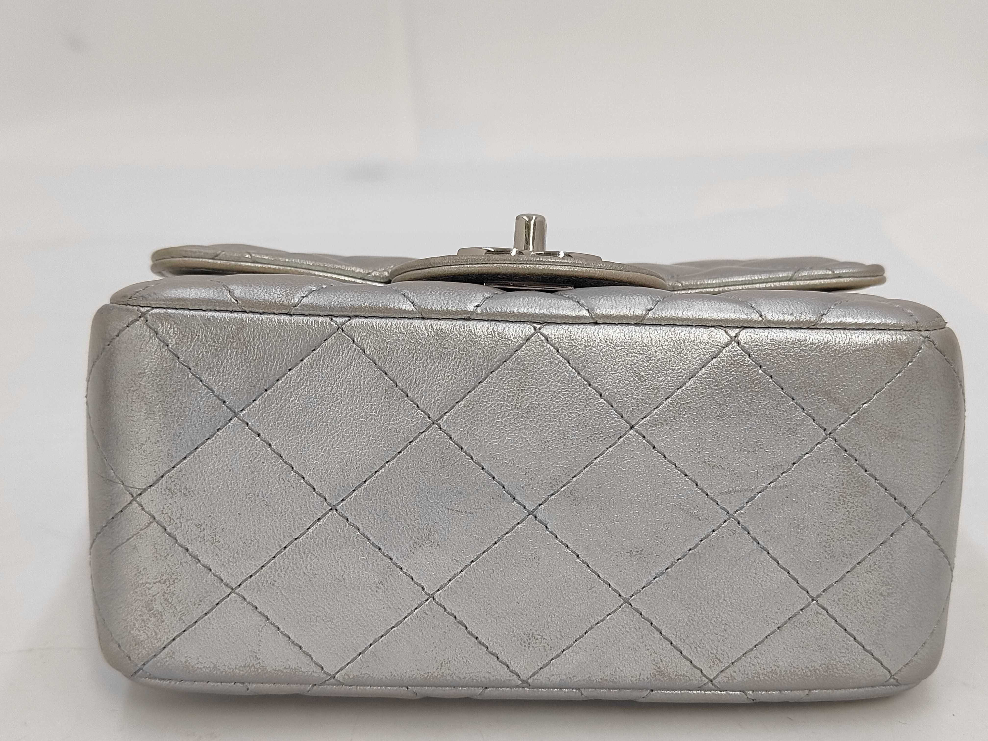 Mini Matelassé Chain Shoulder Bag with Silver Hardware, Lambskin Leather — view 4