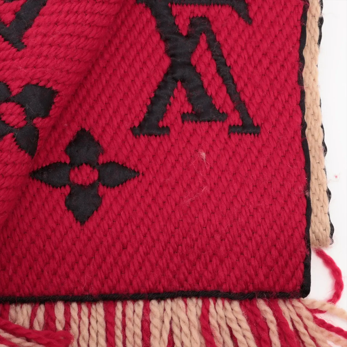 M73886 Echarpe Logomania Duo CC0139 Scarf, Wool x Silk, Beige x Red. Shows signs of wear, — view 2