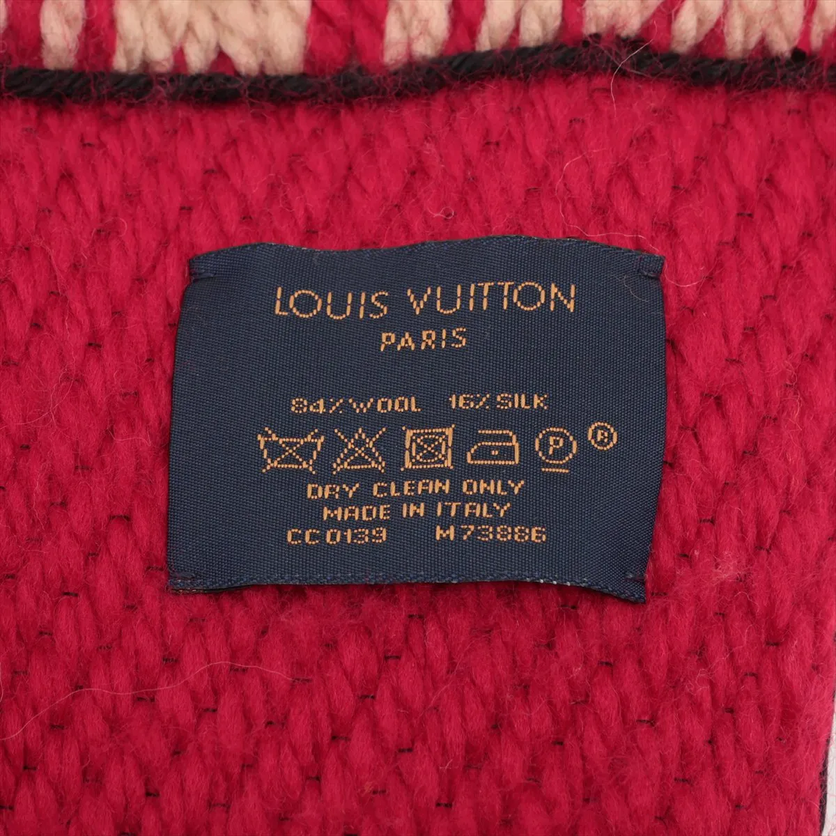 M73886 Echarpe Logomania Duo CC0139 Scarf, Wool x Silk, Beige x Red. Shows signs of wear, — view 3
