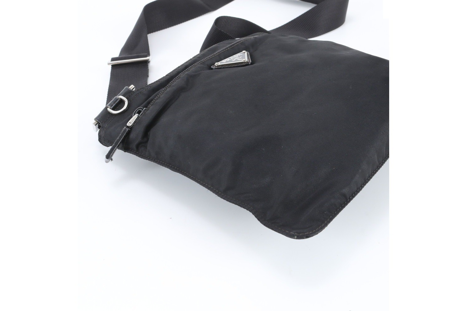 Tessuto Nylon Triangle Logo Leather Shoulder Bag — view 6