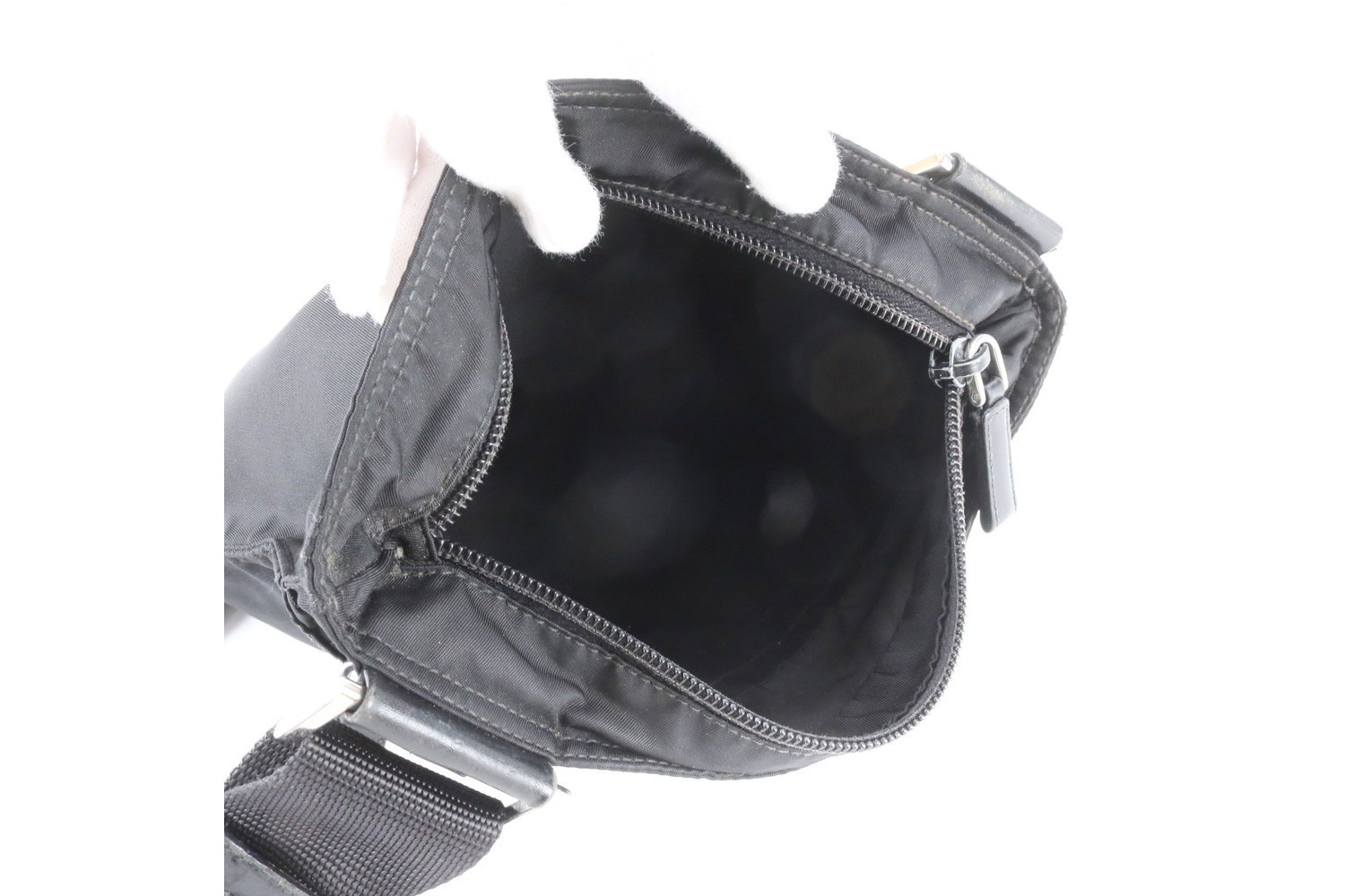 Tessuto Nylon Triangle Logo Leather Shoulder Bag — view 7