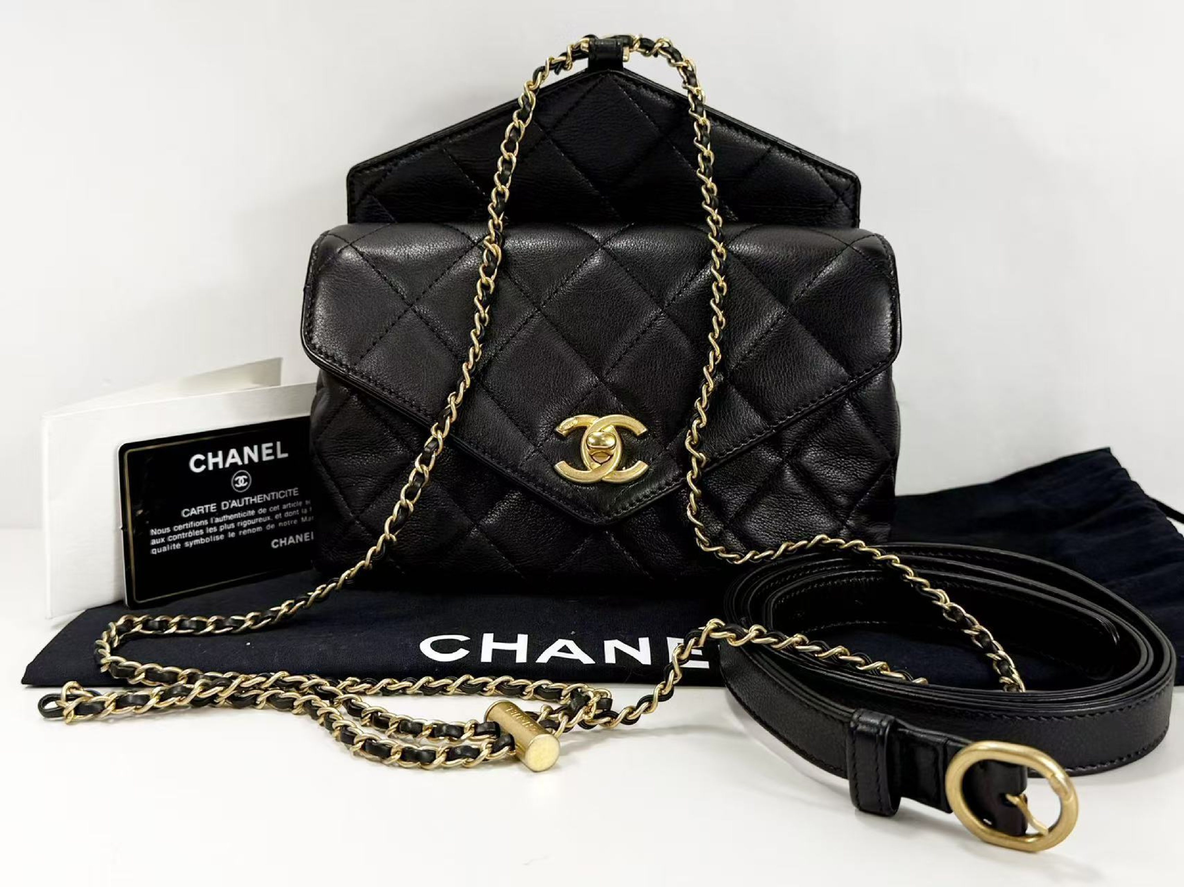 Black Matelassé Runway 3-Way Bag, Approx. W19cm, Serial Number [Includes Box, Booklet, Dust Bag, Authenticity Card, Strap, and Seal] Gold Hardware, Shoulder Bag 27769929 — view 2
