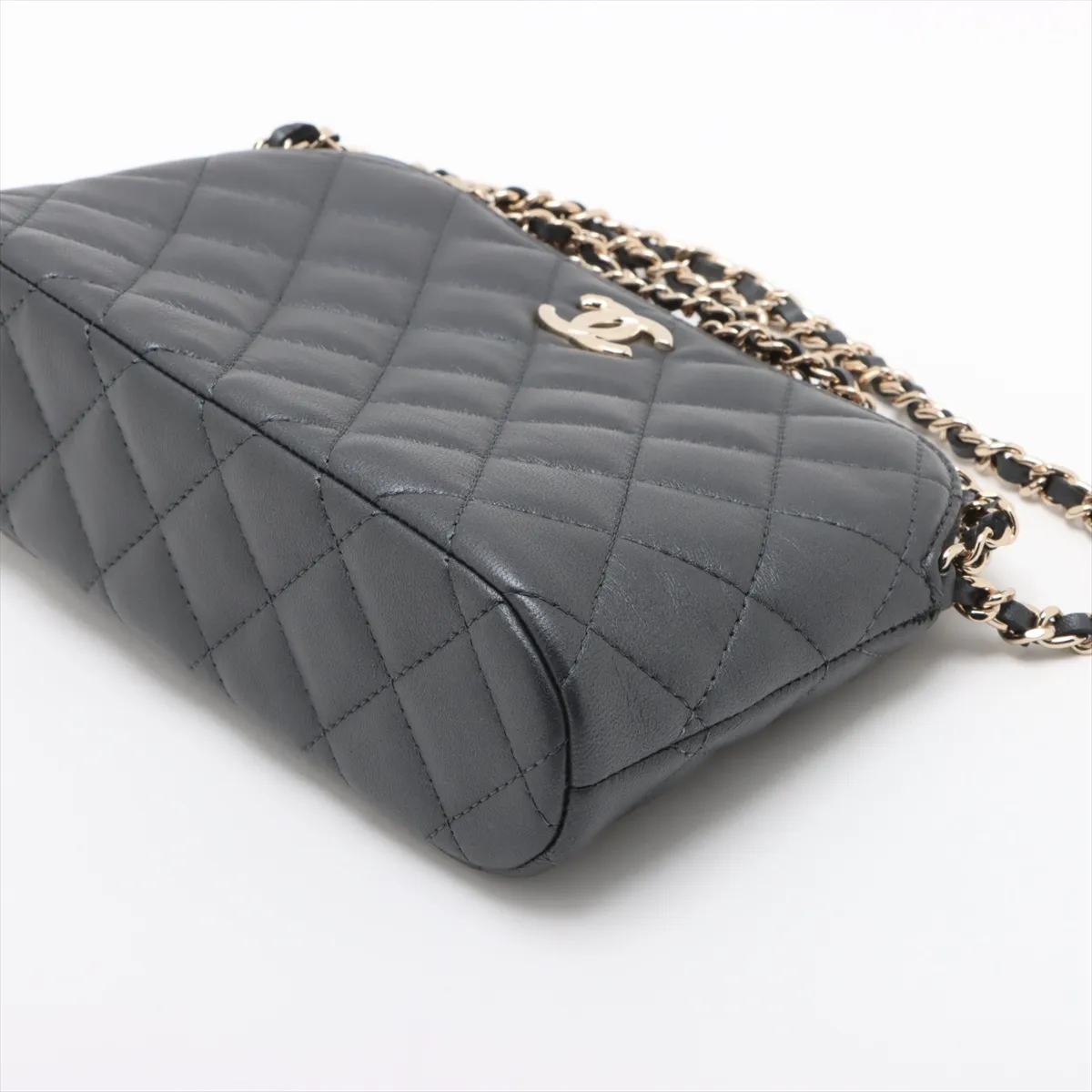 Matelasse Lambskin Chain Shoulder Bag Charm Gray Gold Hardware CK3HPPUH Random Serial — view 3