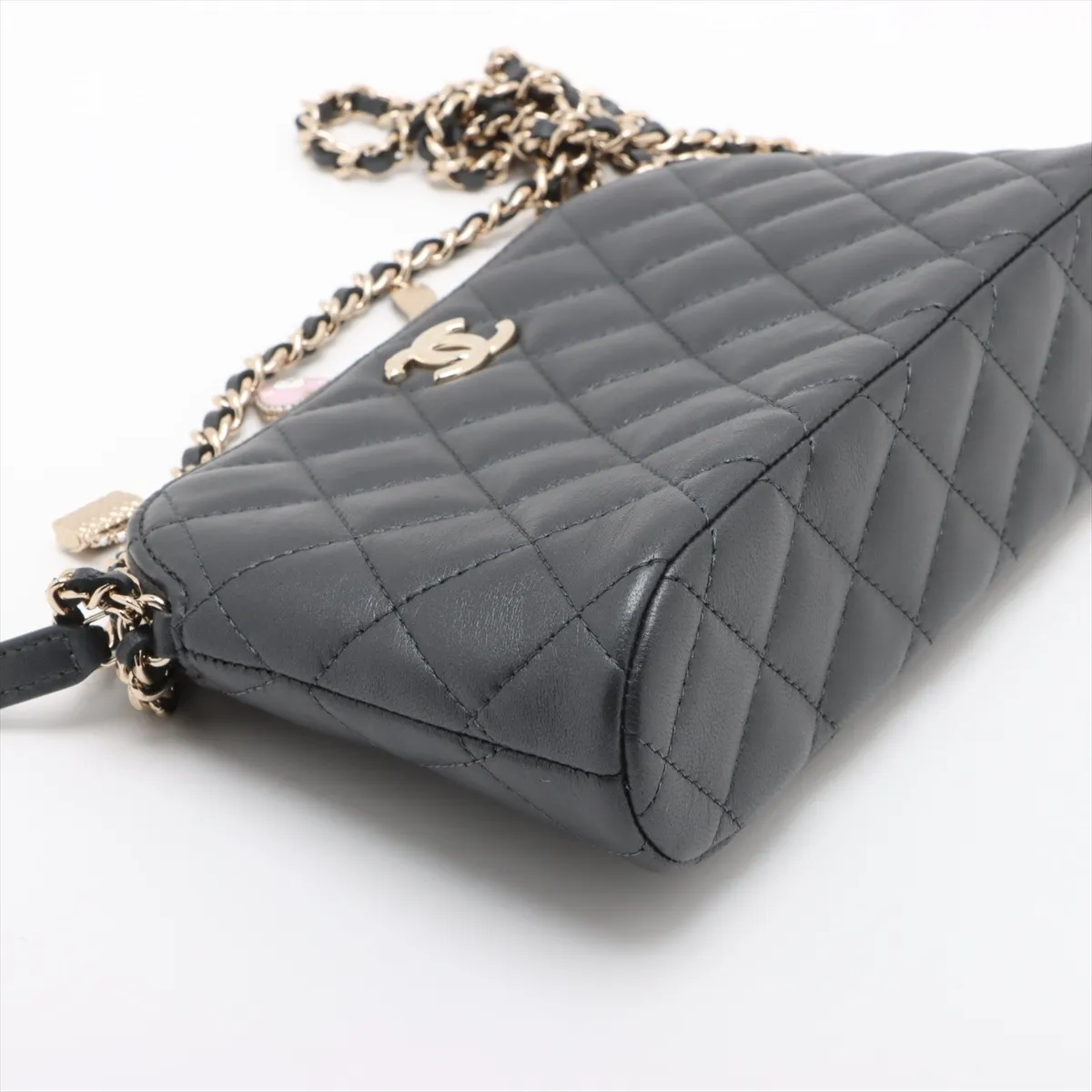 Matelasse Lambskin Chain Shoulder Bag Charm Gray Gold Hardware CK3HPPUH Random Serial — view 4