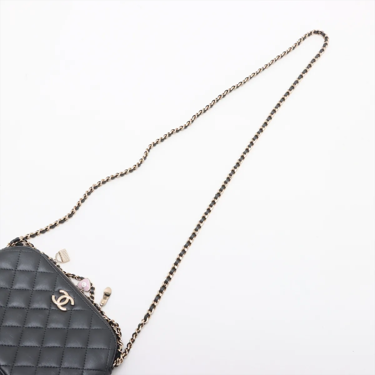 Matelasse Lambskin Chain Shoulder Bag Charm Gray Gold Hardware CK3HPPUH Random Serial — view 5