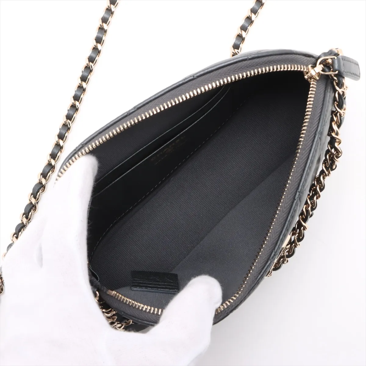 Matelasse Lambskin Chain Shoulder Bag Charm Gray Gold Hardware CK3HPPUH Random Serial — view 6
