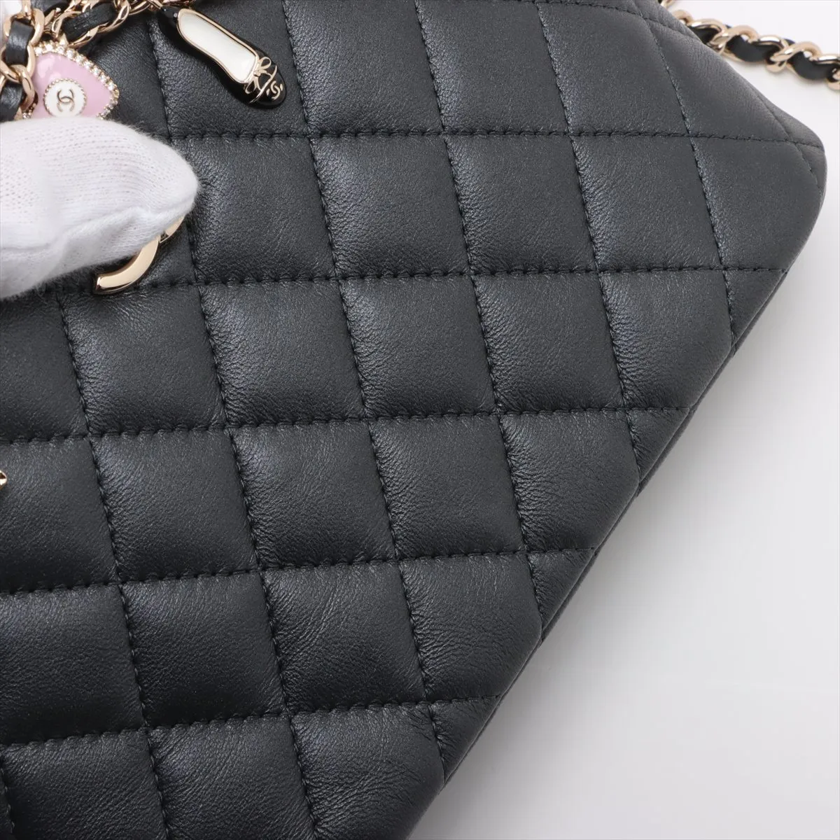 Matelasse Lambskin Chain Shoulder Bag Charm Gray Gold Hardware CK3HPPUH Random Serial — view 9