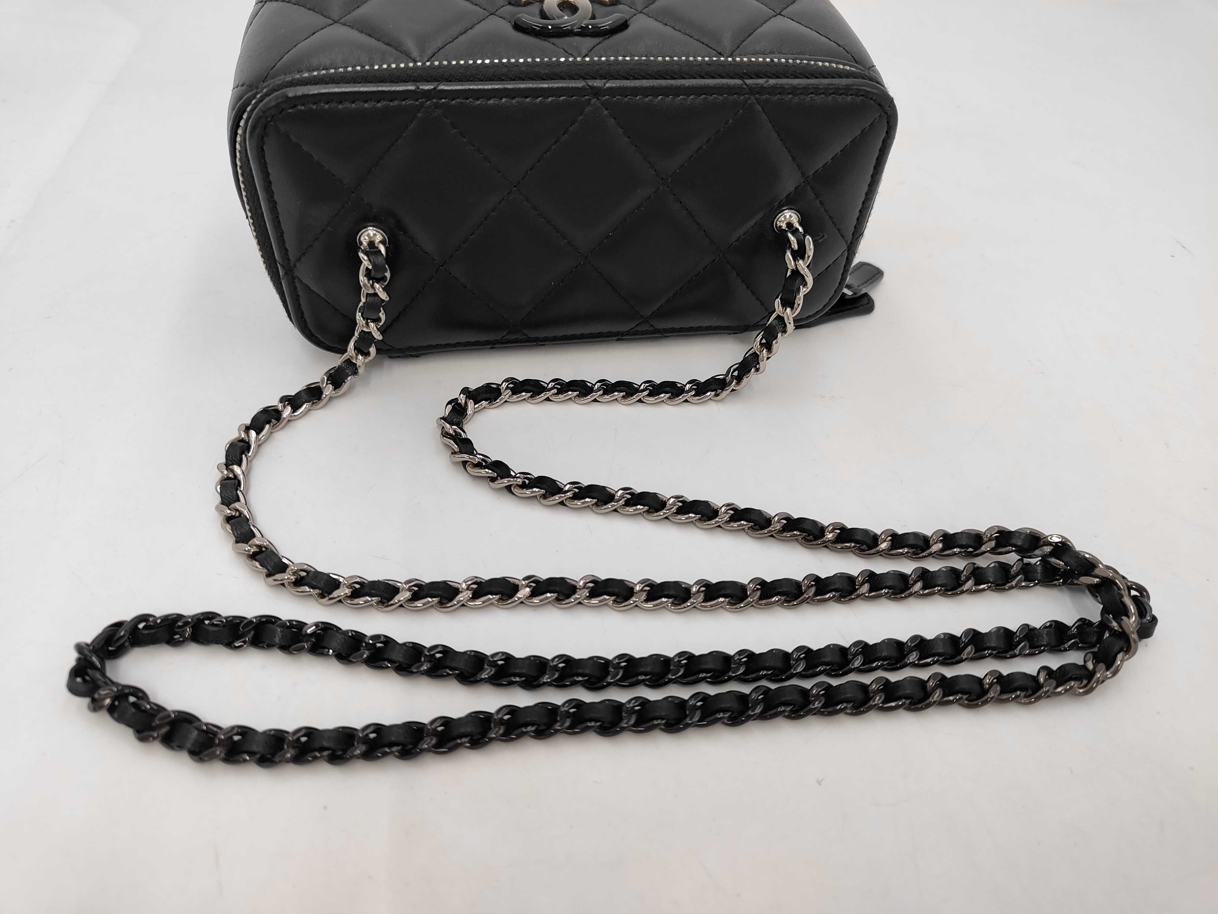 Matelassé Vanity Chain Shoulder Bag, Lambskin, Black, Silver Hardware. — view 5