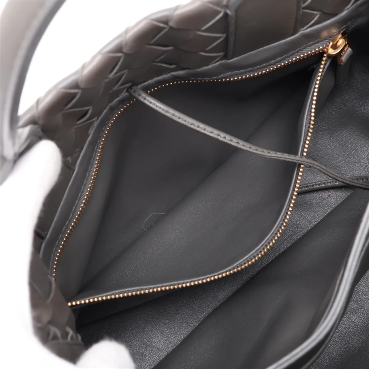 Intrecciato Leather 2-Way Handbag, Gray — view 11