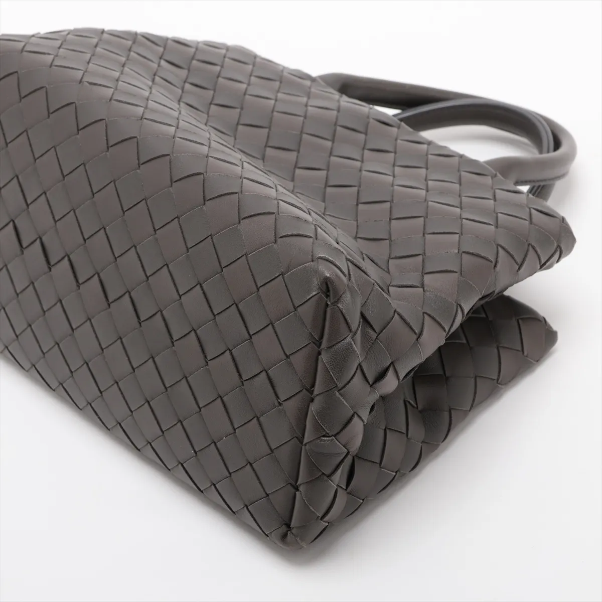 Intrecciato Leather 2-Way Handbag, Gray — view 3