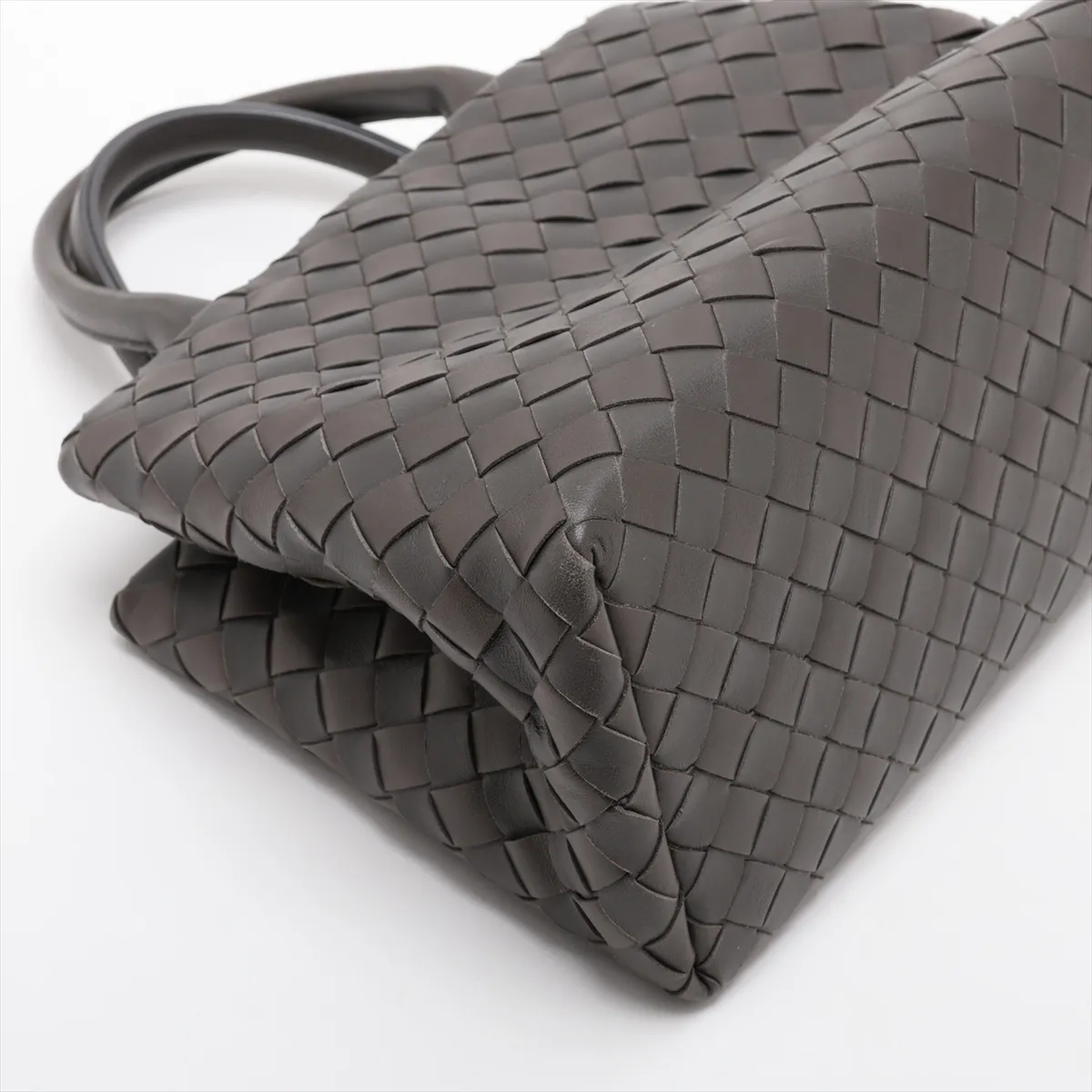 Intrecciato Leather 2-Way Handbag, Gray — view 4