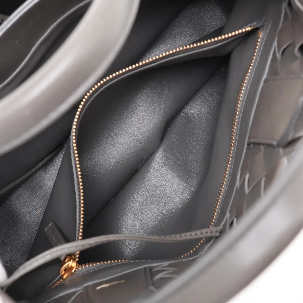 Intrecciato Leather 2-Way Handbag, Gray — view 10