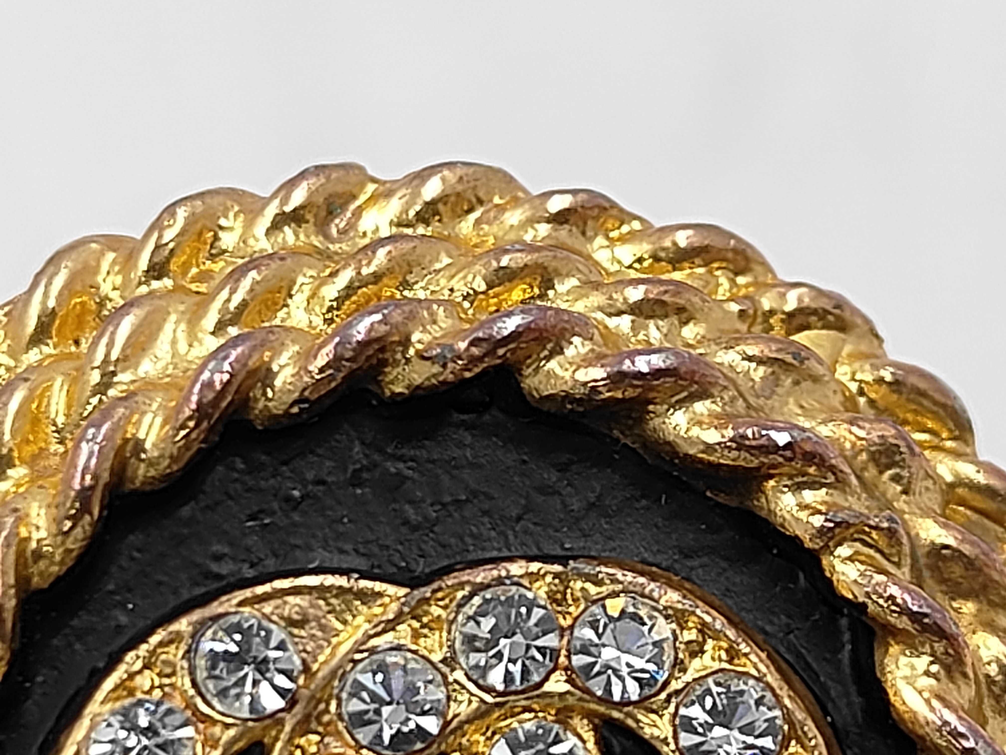 Coco Mark Black Gold Rhinestone Earrings with Engraved Plate — view 8