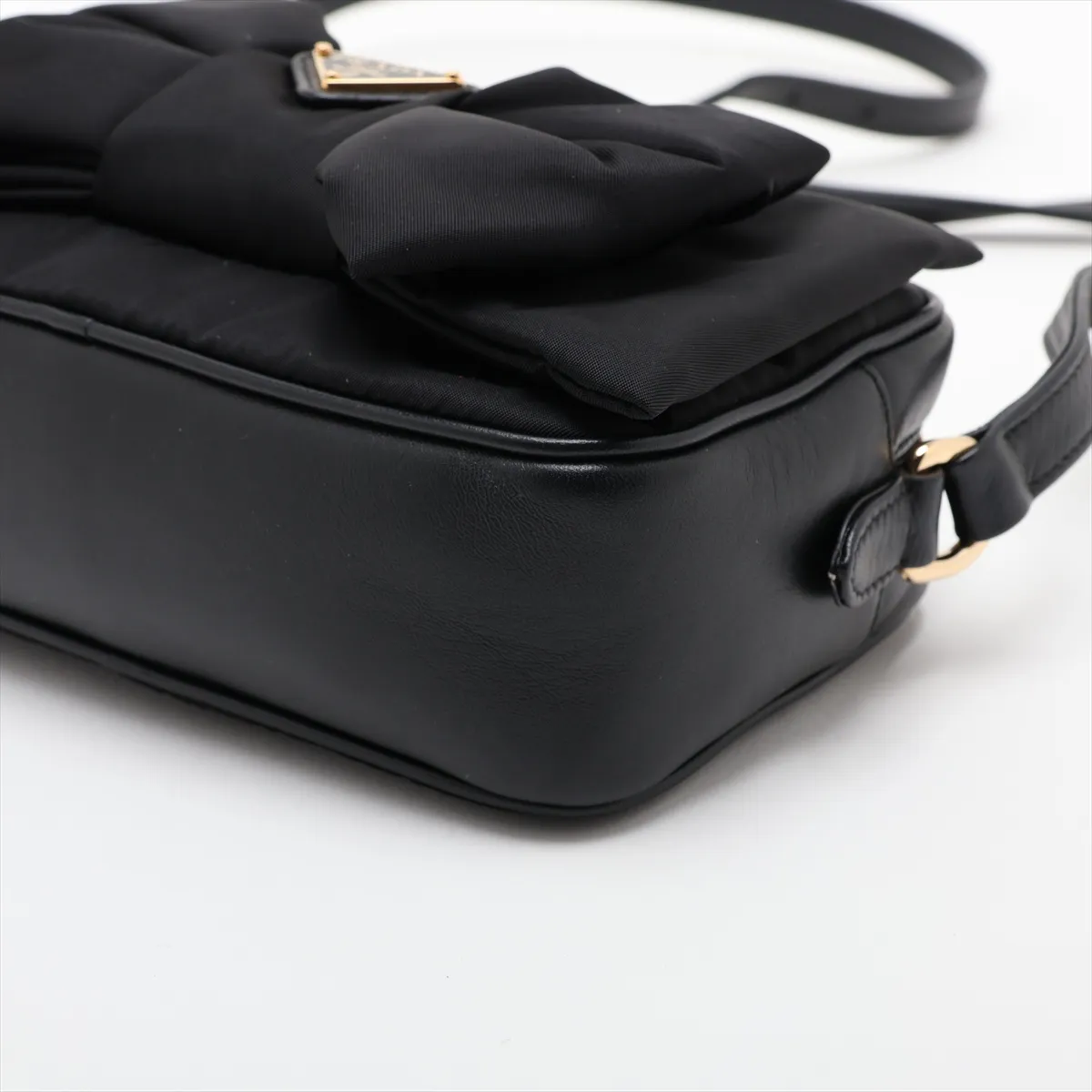 Tessuto Ribbon Nylon x Leather Shoulder Bag, Black — view 3
