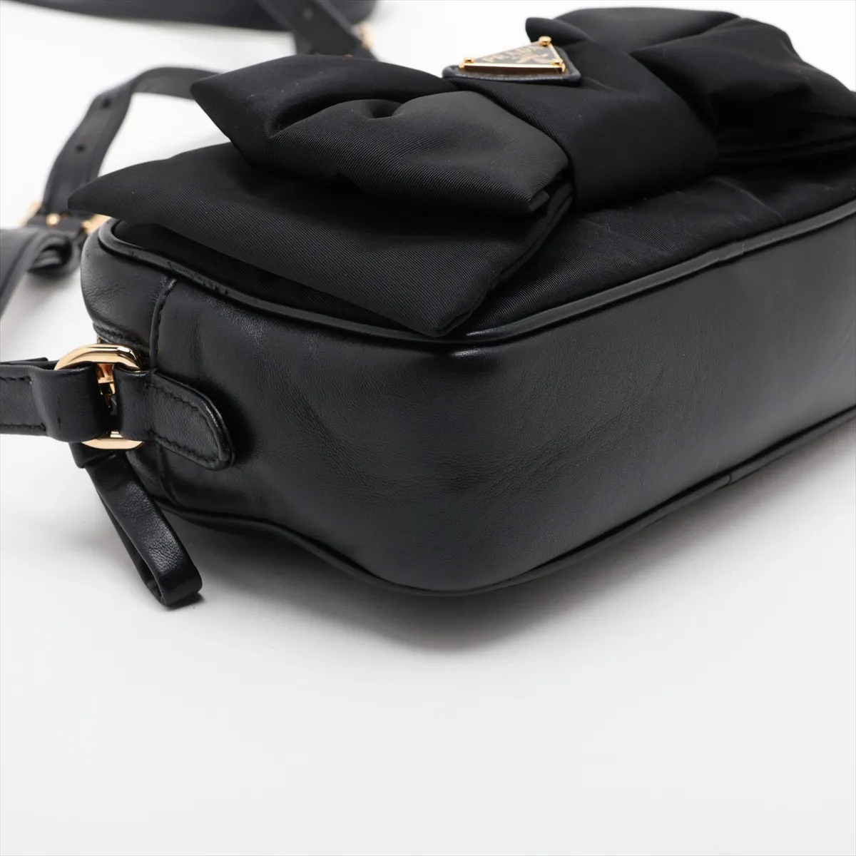 Tessuto Ribbon Nylon x Leather Shoulder Bag, Black — view 4