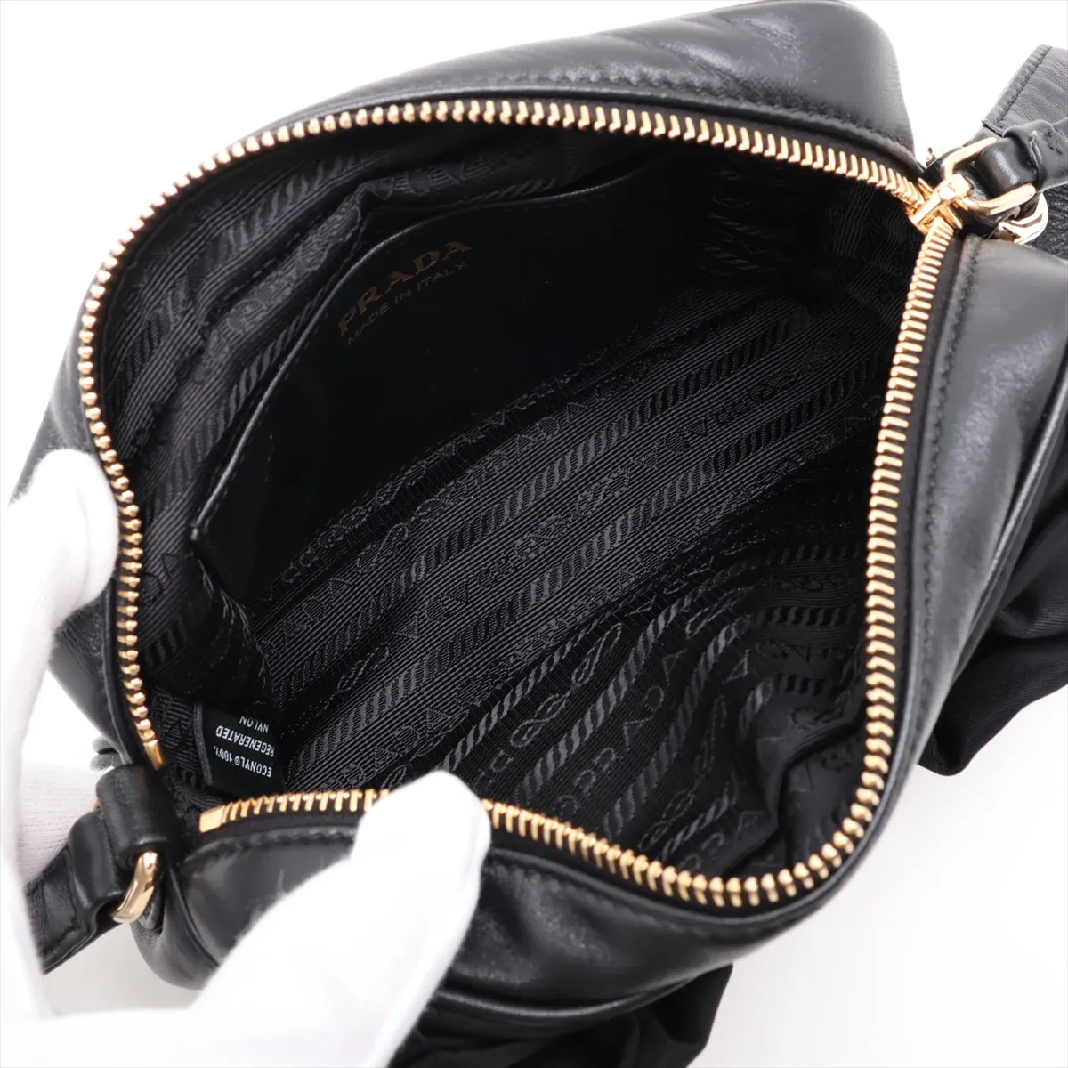 Tessuto Ribbon Nylon x Leather Shoulder Bag, Black — view 6