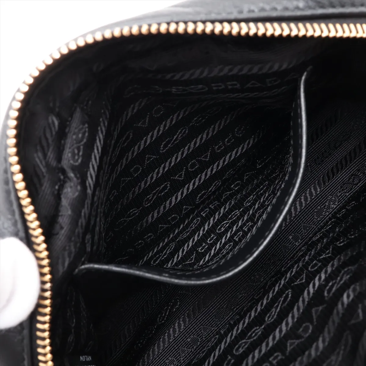 Tessuto Ribbon Nylon x Leather Shoulder Bag, Black — view 7