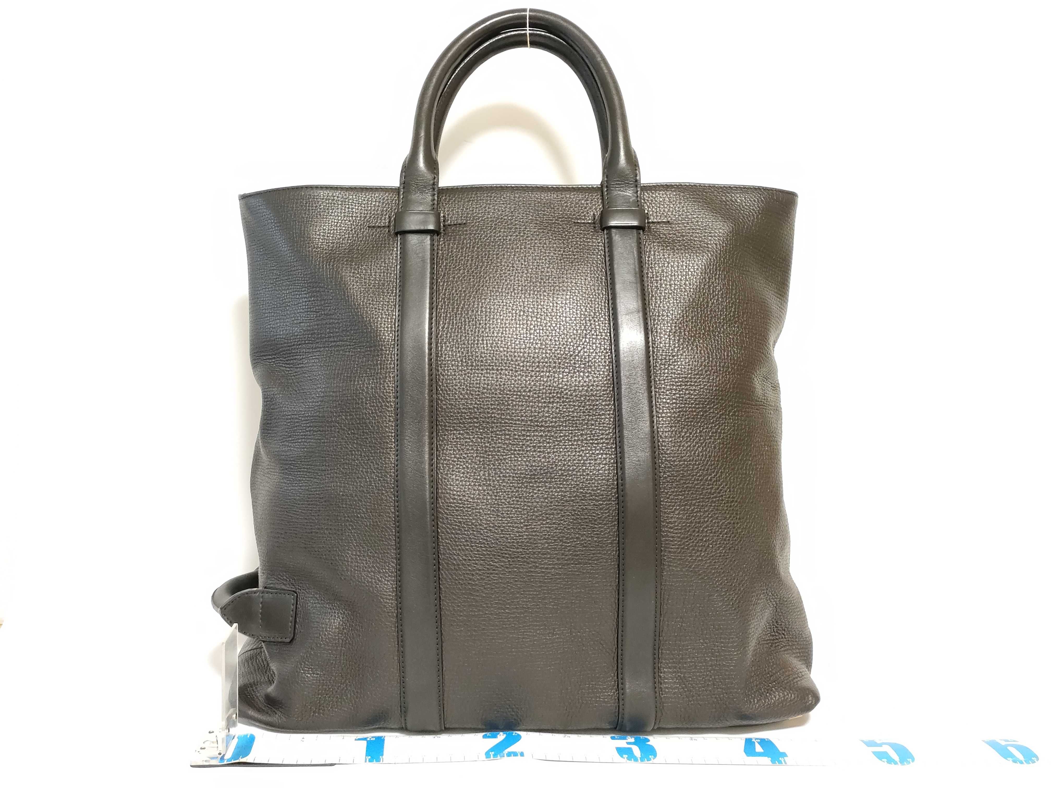 side-handle tote bag, grain leather, black tote bag — view 2