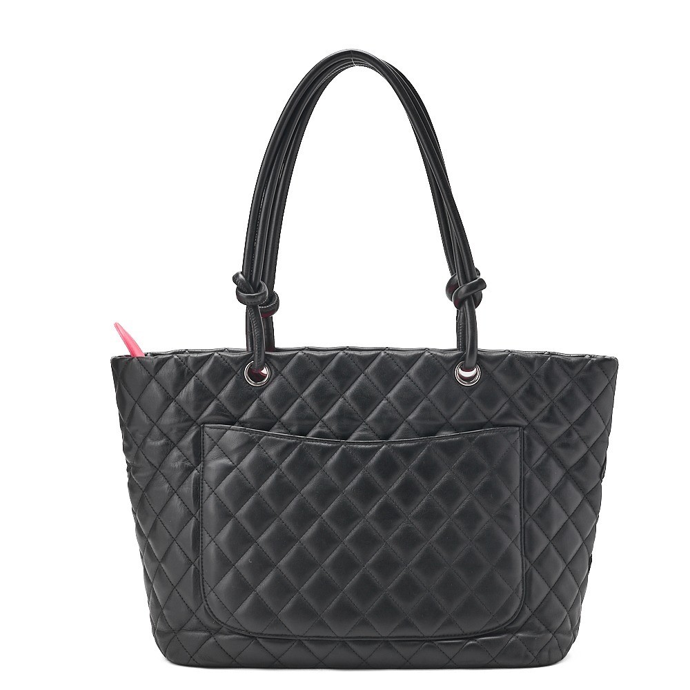 Calf leather x enamel Cambon line tote bag, black — view 2