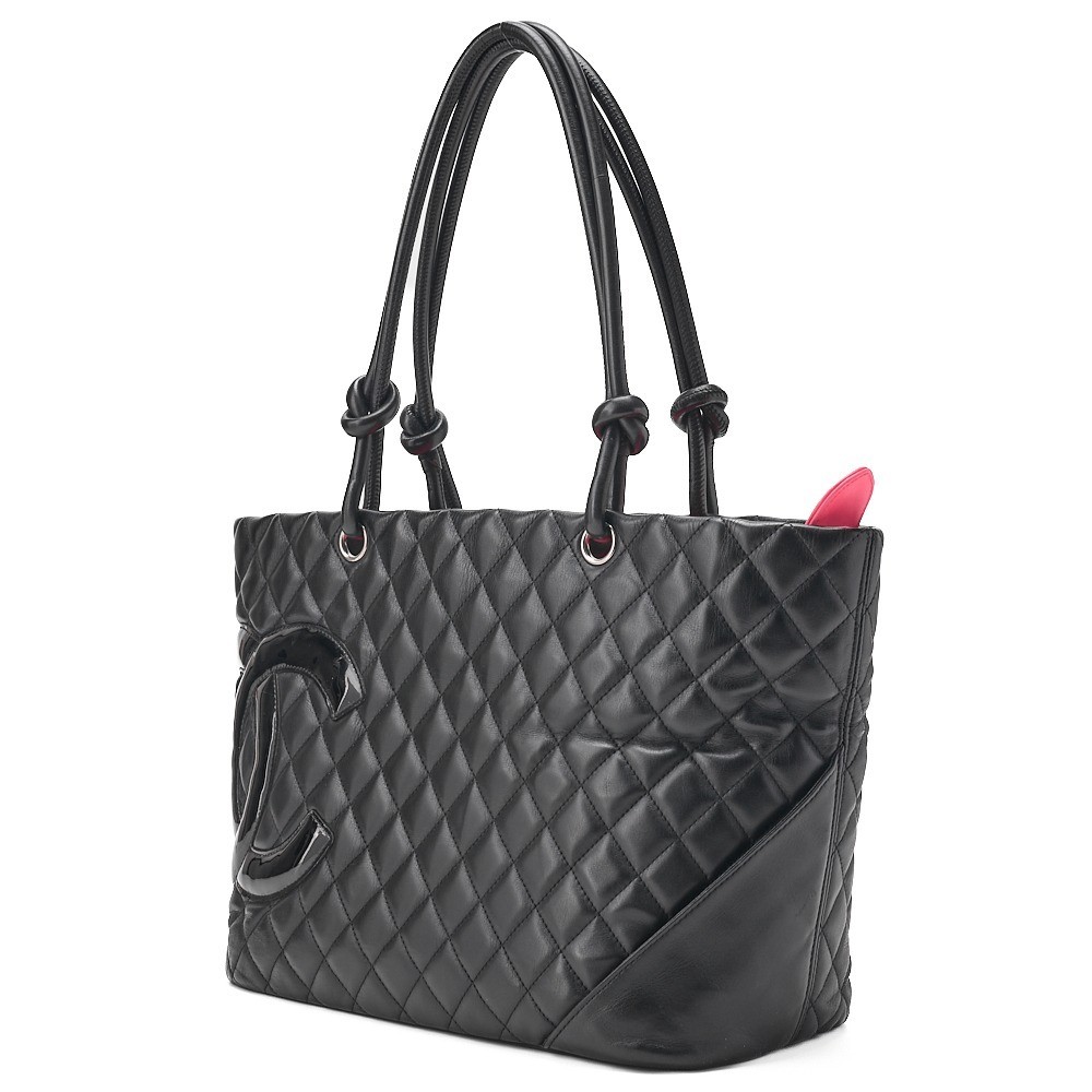 Calf leather x enamel Cambon line tote bag, black — view 4
